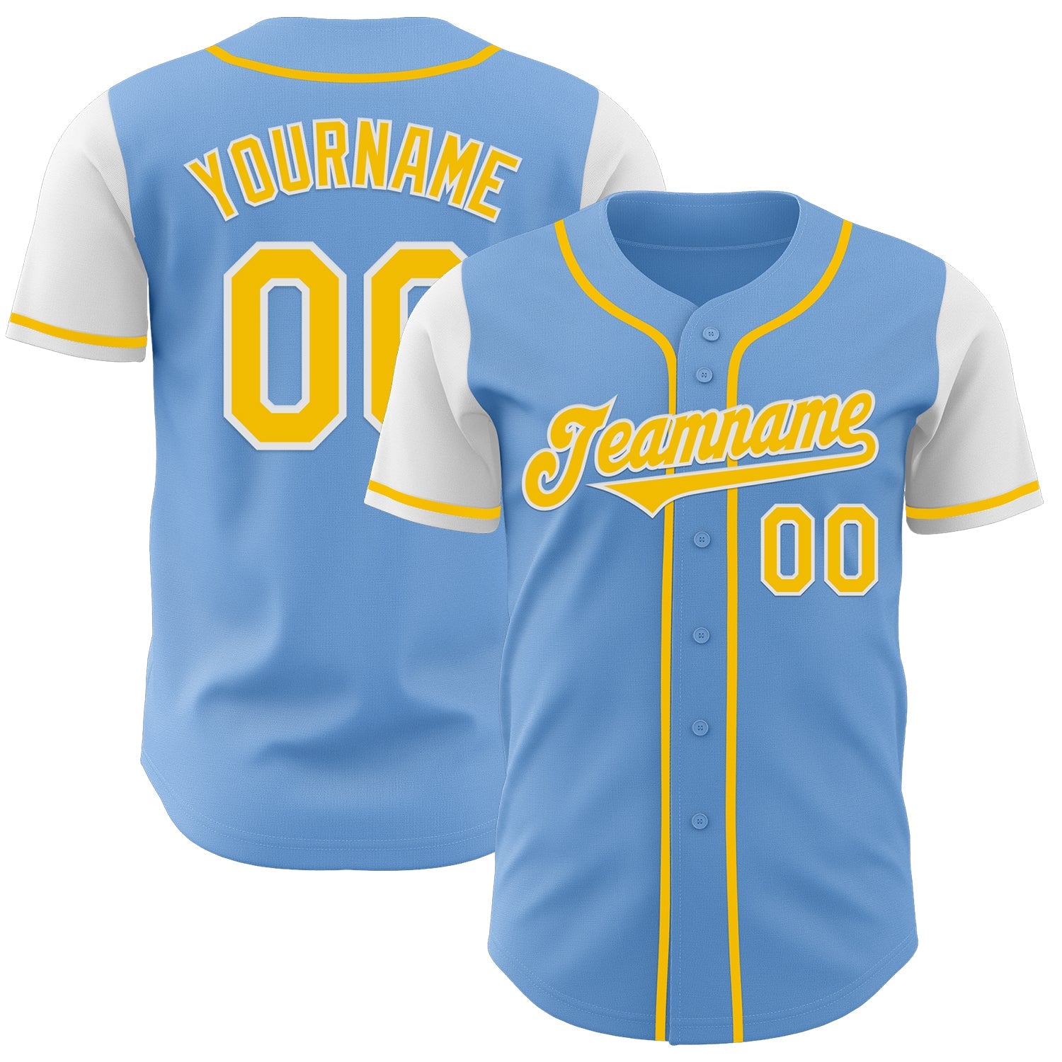 Custom Light Blue Yellow-White Authentic Two Tone Baseball Jersey - Main View