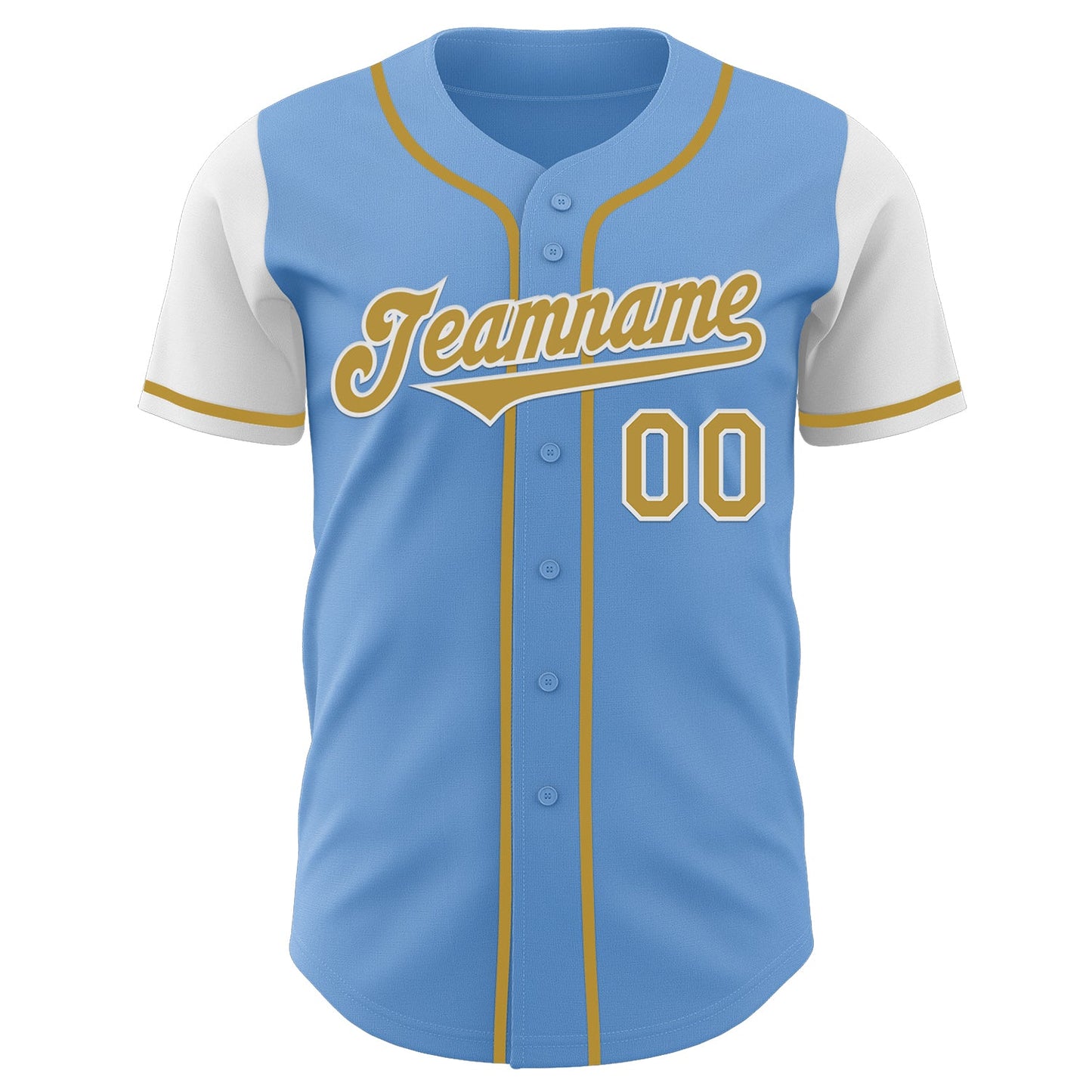 Custom Light Blue Old Gold-White Authentic Two Tone Baseball Jersey view 2