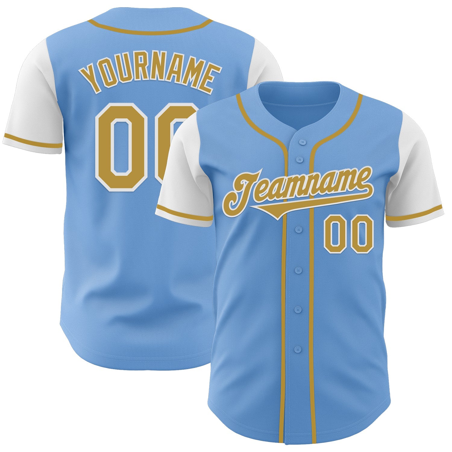 Custom Light Blue Old Gold-White Authentic Two Tone Baseball Jersey - Main View