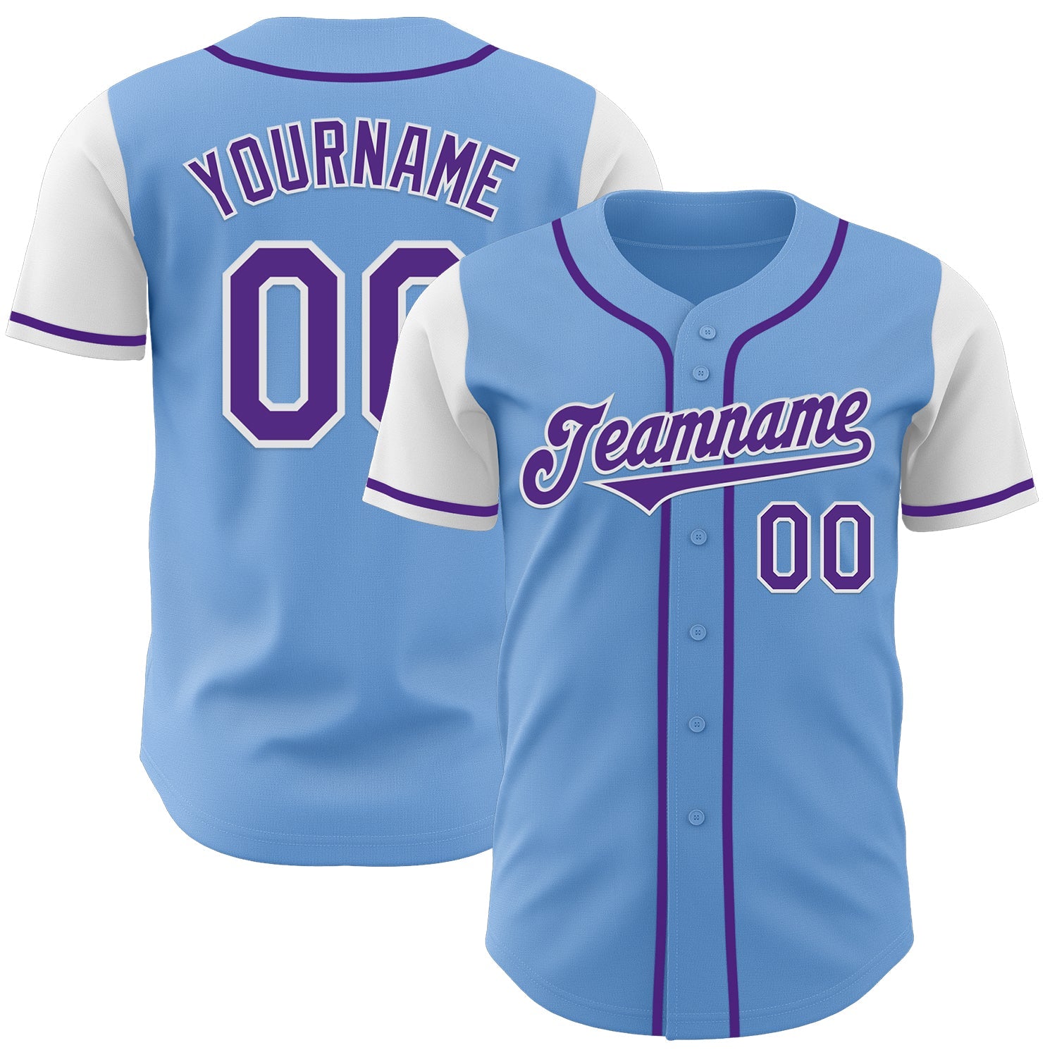 Custom Light Blue Purple-White Authentic Two Tone Baseball Jersey - Main View
