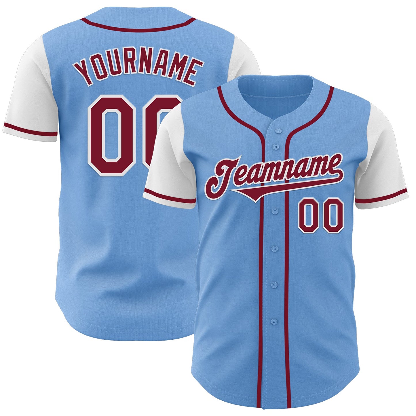 Custom Light Blue Crimson-White Authentic Two Tone Baseball Jersey - Main View