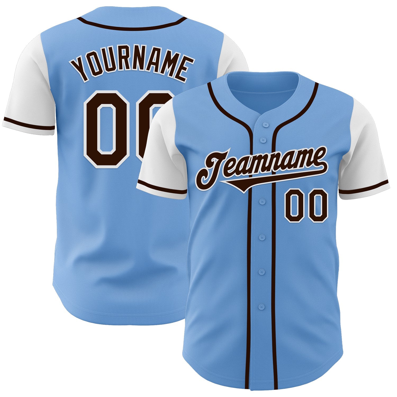 Custom Light Blue Brown-White Authentic Two Tone Baseball Jersey - Main View