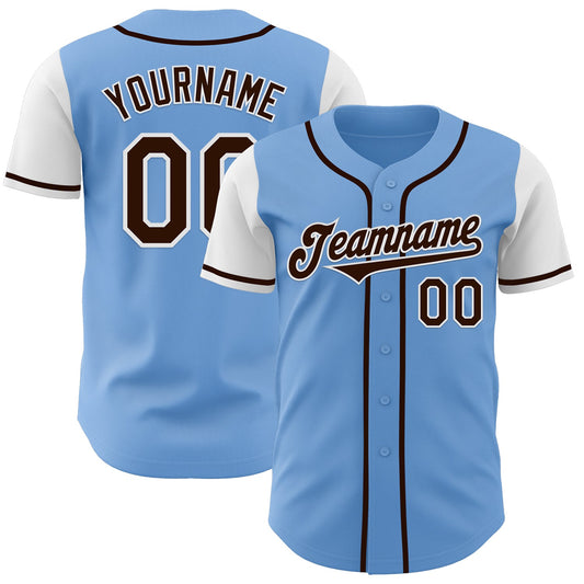 Custom Light Blue Brown-White Authentic Two Tone Baseball Jersey - Main View