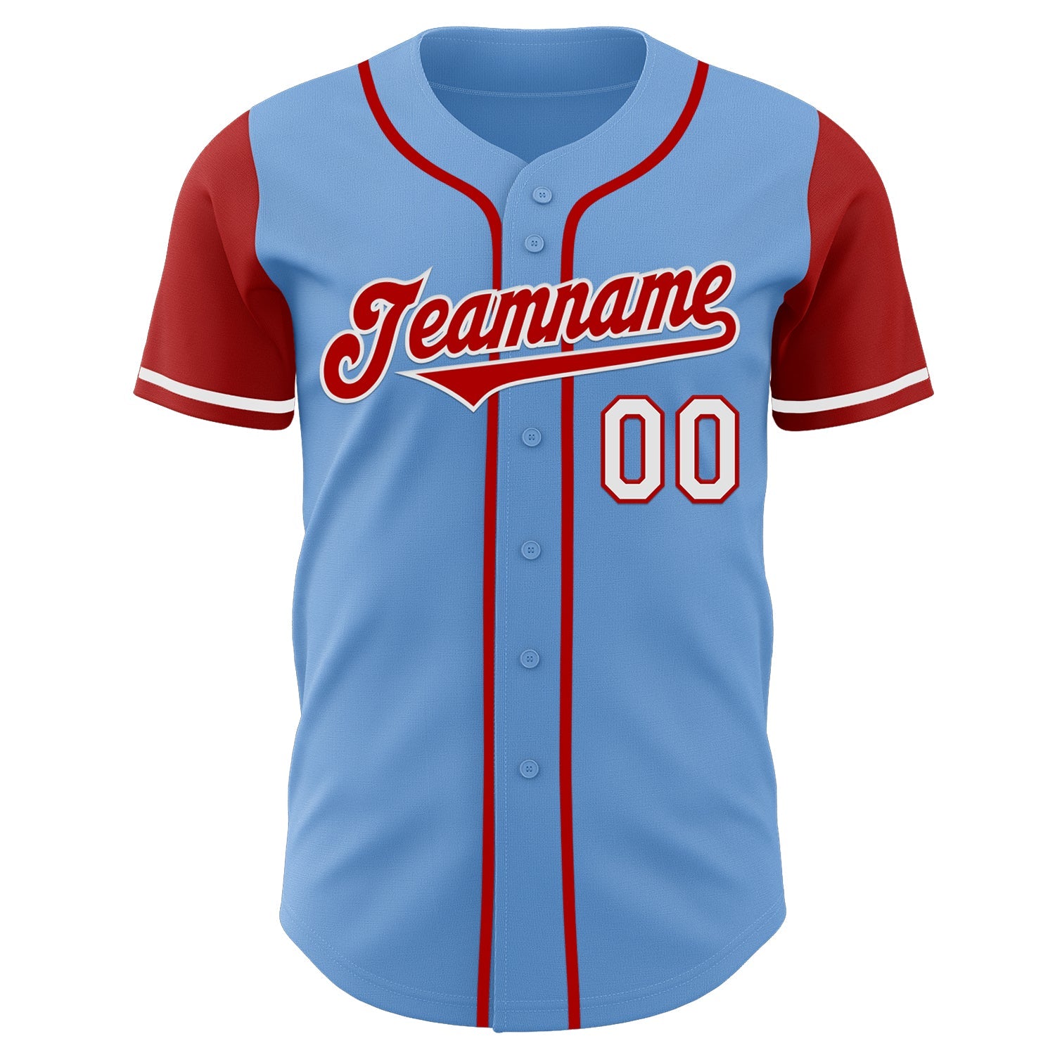 Custom Light Blue Red-White Authentic Two Tone Baseball Jersey view 2