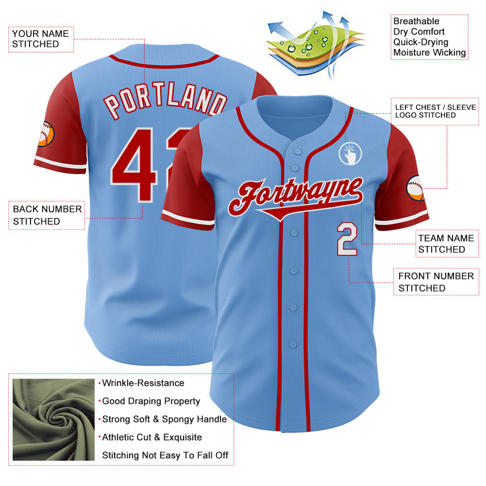 Custom Light Blue Red-White Authentic Two Tone Baseball Jersey view 3