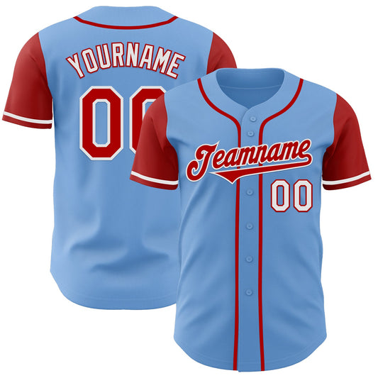 Custom Light Blue Red-White Authentic Two Tone Baseball Jersey - Main View