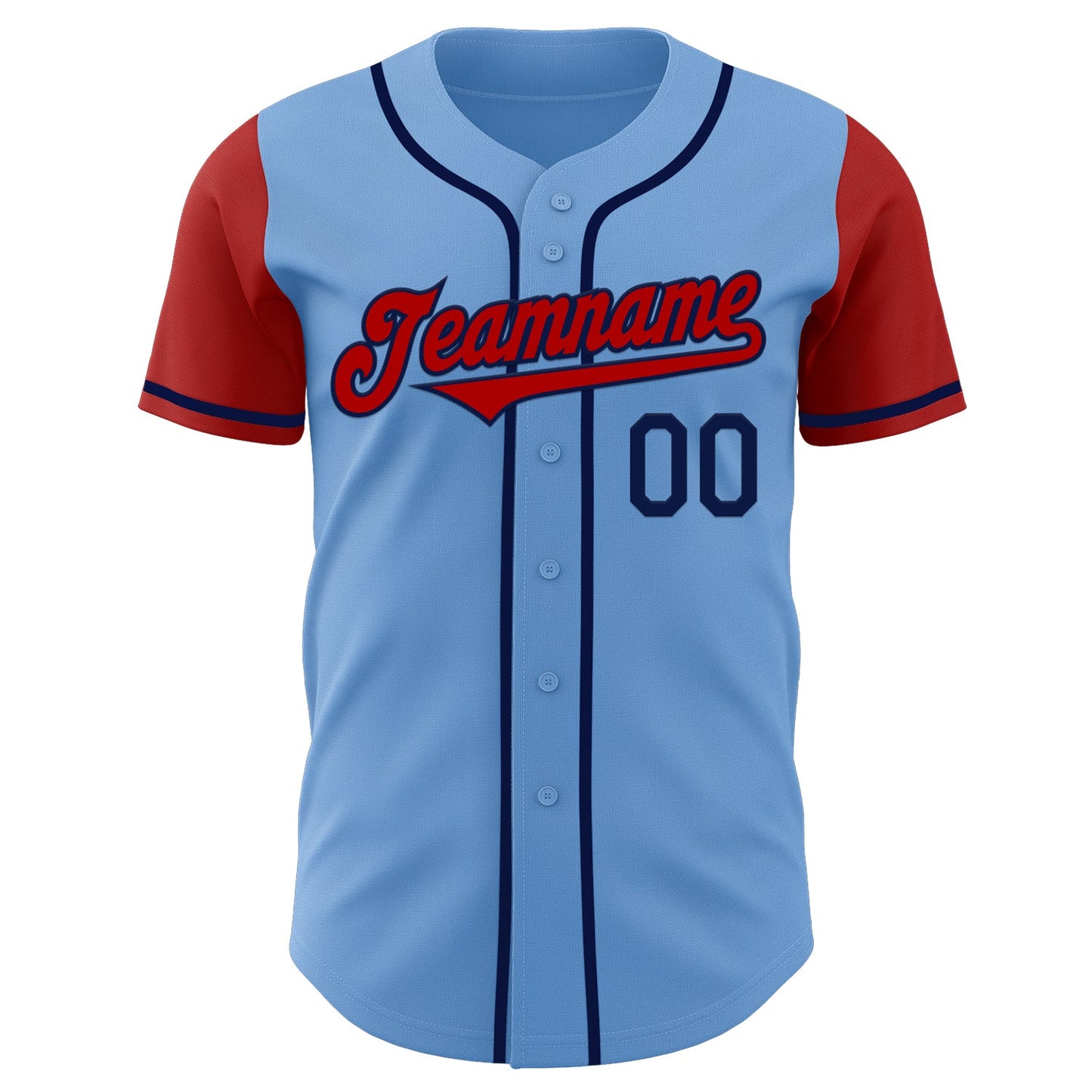 Custom Light Blue Red-Navy Authentic Two Tone Baseball Jersey view 2