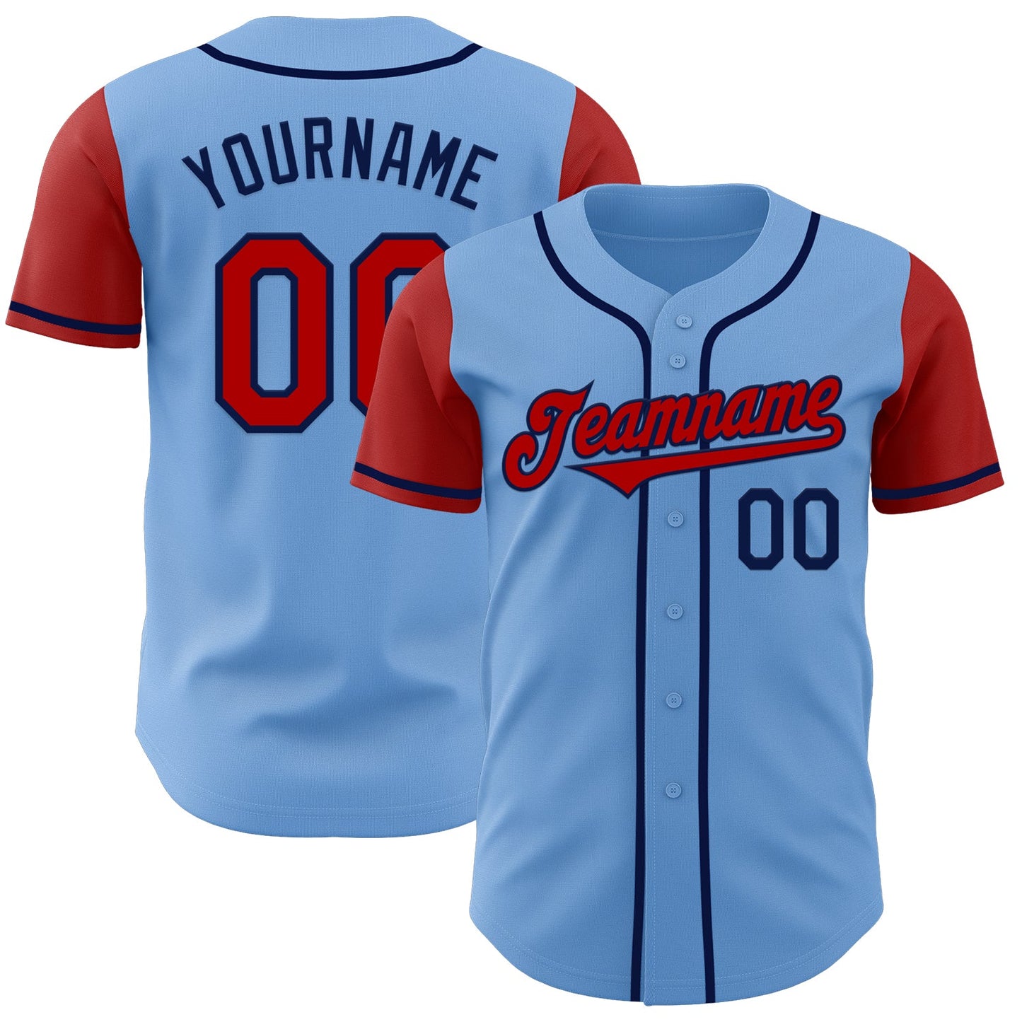 Custom Light Blue Red-Navy Authentic Two Tone Baseball Jersey - Main View