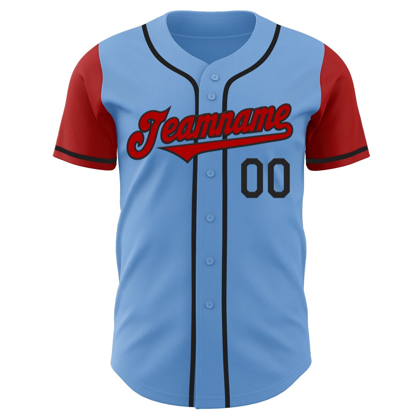 Custom Light Blue Red-Black Authentic Two Tone Baseball Jersey view 2