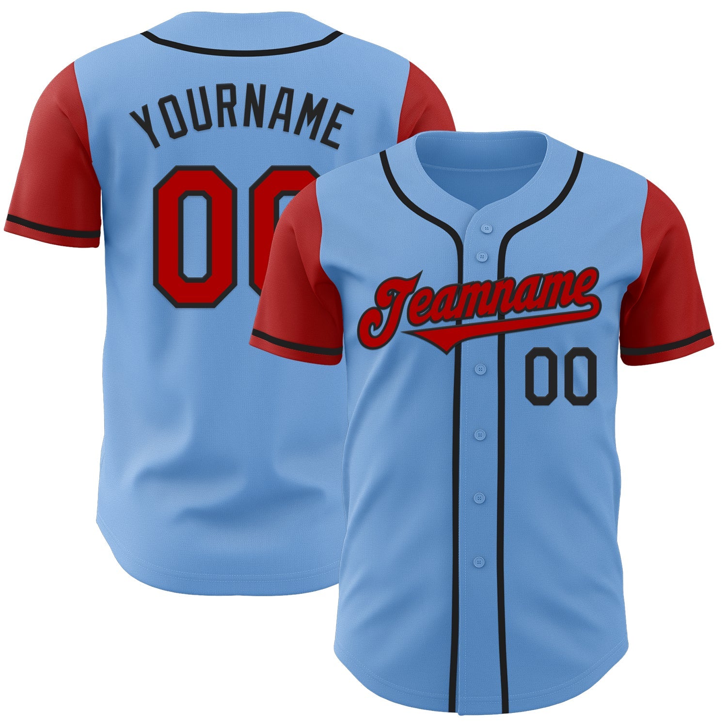 Custom Light Blue Red-Black Authentic Two Tone Baseball Jersey - Main View