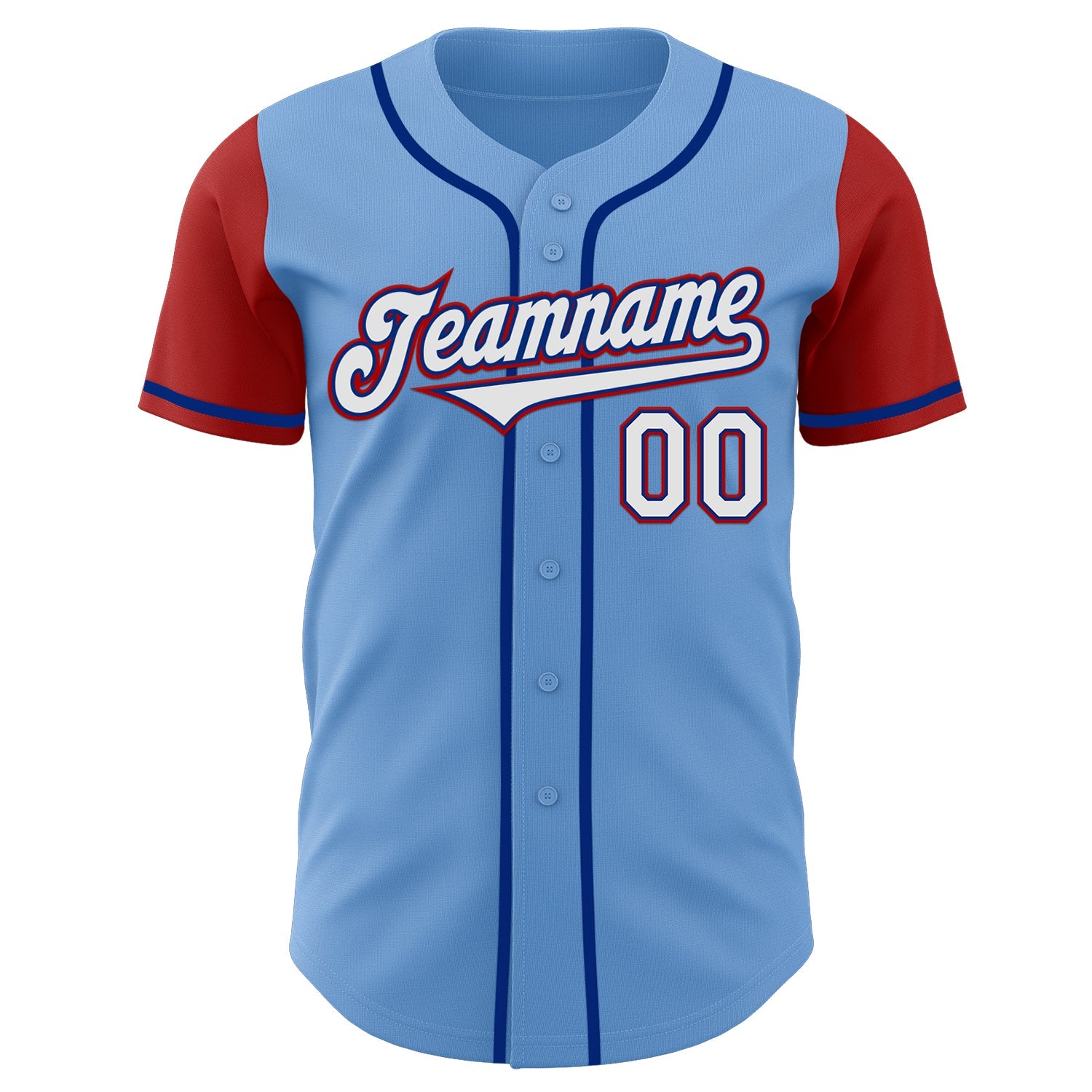 Custom Light Blue Royal-Red Authentic Two Tone Baseball Jersey view 2