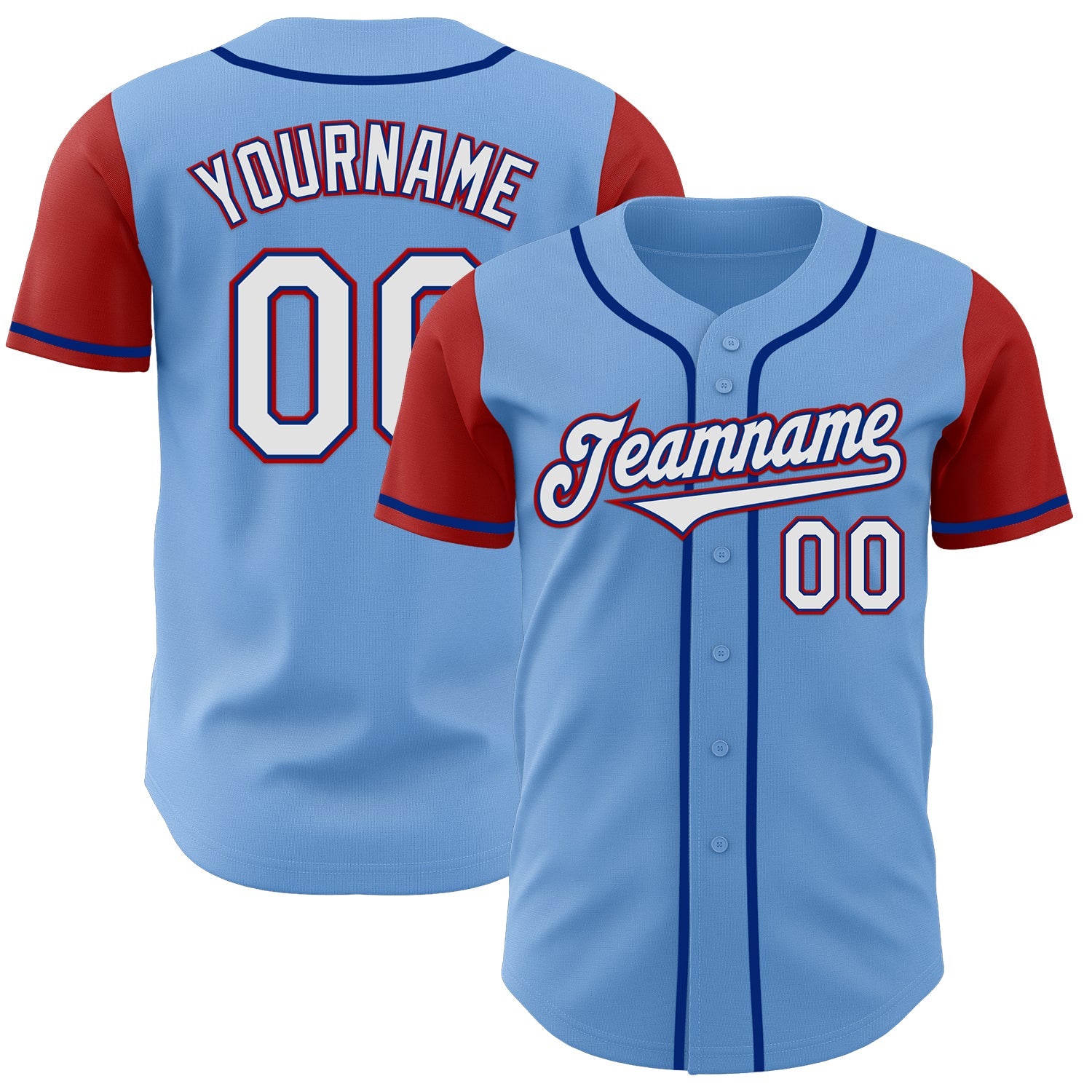 Custom Light Blue Royal-Red Authentic Two Tone Baseball Jersey - Main View