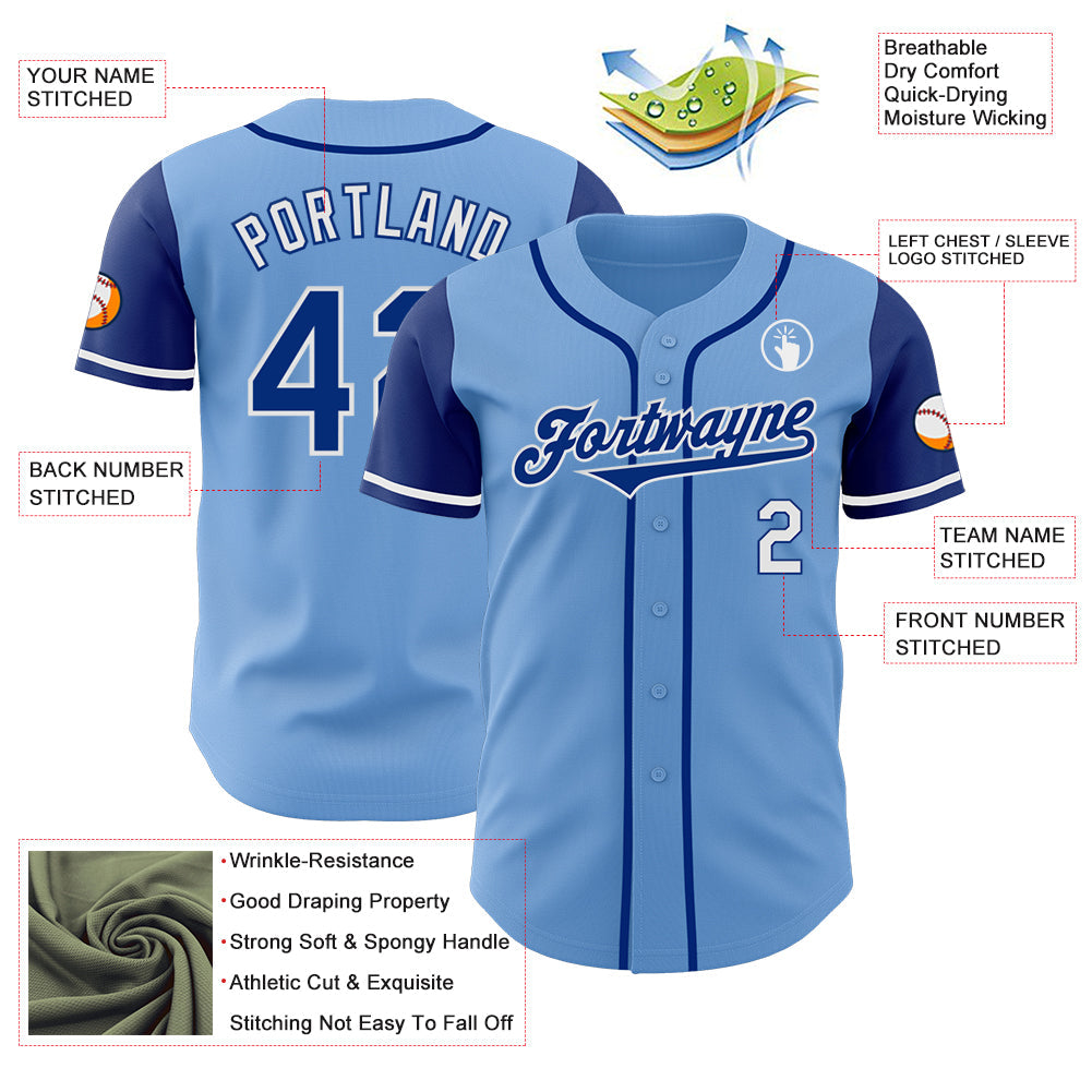 Custom Light Blue Royal-White Authentic Two Tone Baseball Jersey view 3