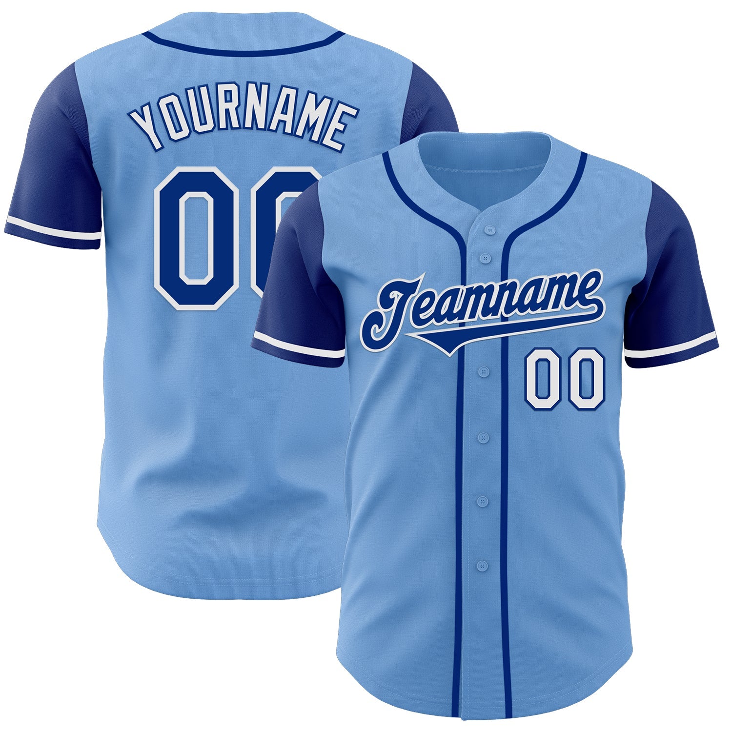 Custom Light Blue Royal-White Authentic Two Tone Baseball Jersey - Main View