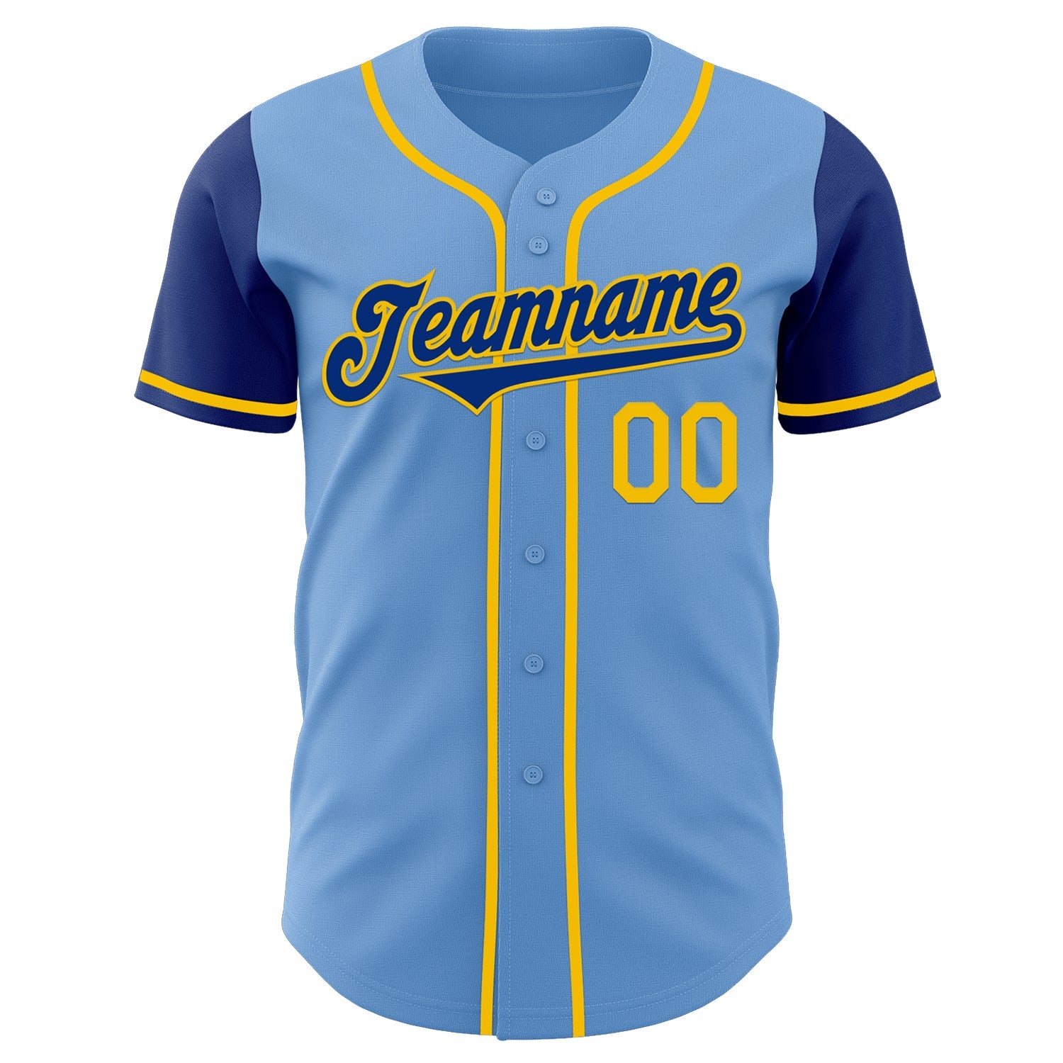 Custom Light Blue Royal-Yellow Authentic Two Tone Baseball Jersey view 2