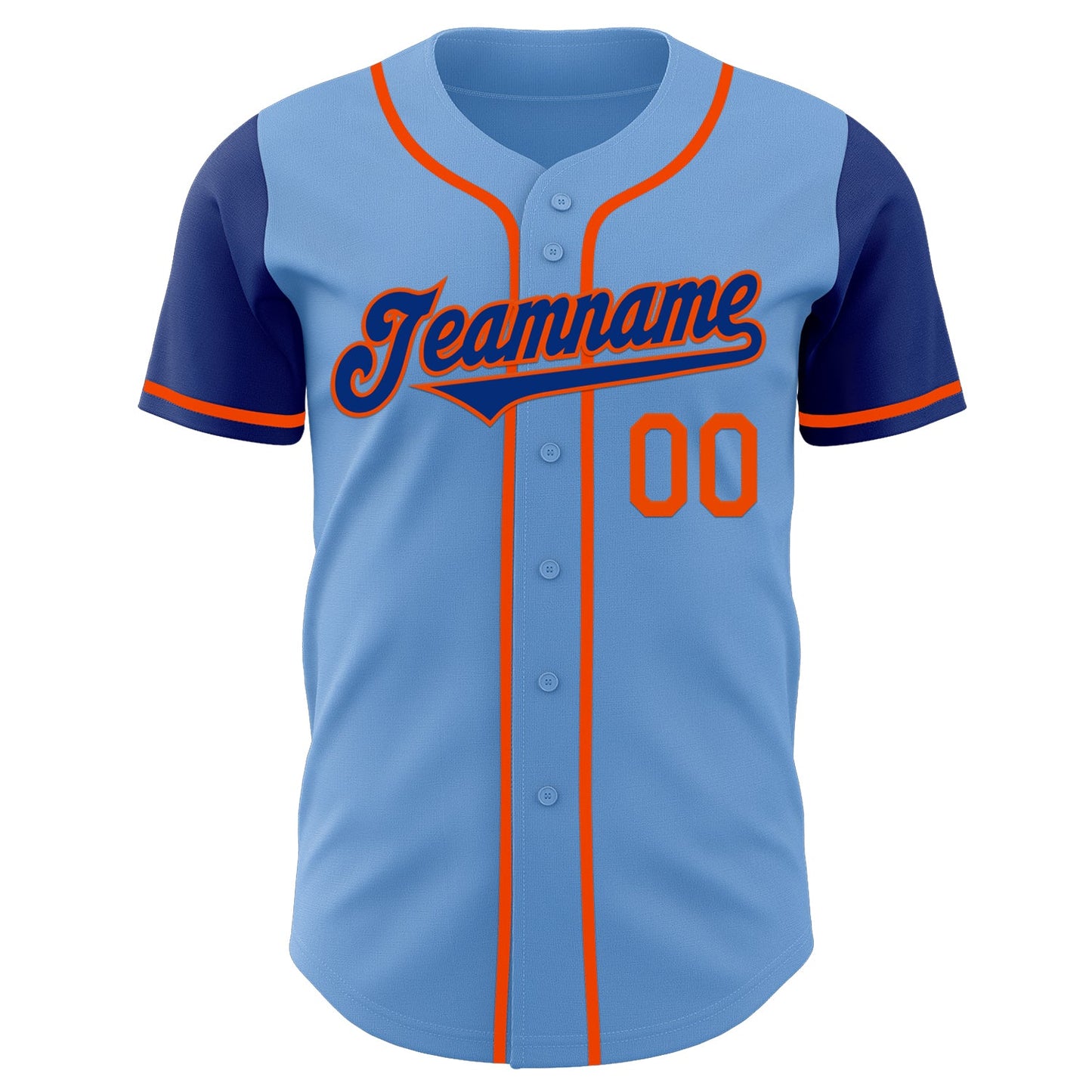 Custom Light Blue Royal-Orange Authentic Two Tone Baseball Jersey view 2