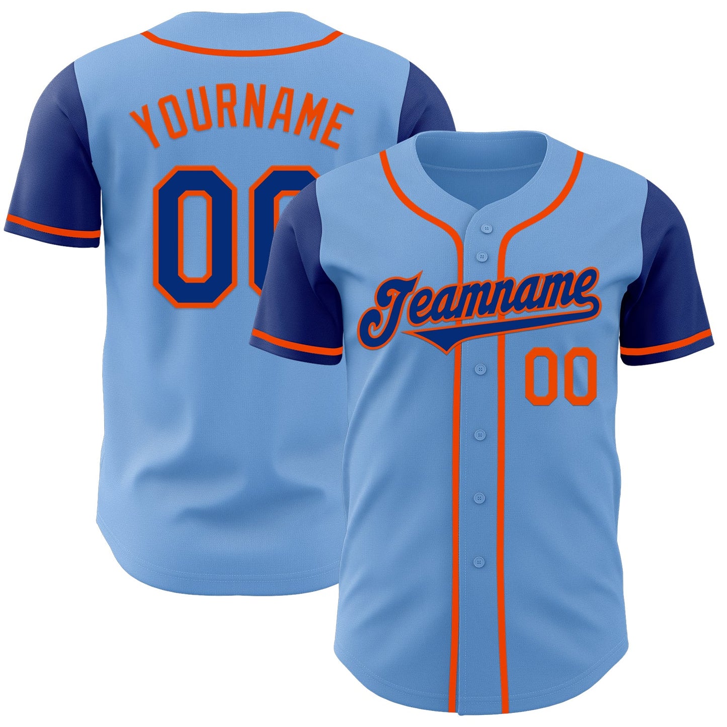 Custom Light Blue Royal-Orange Authentic Two Tone Baseball Jersey - Main View
