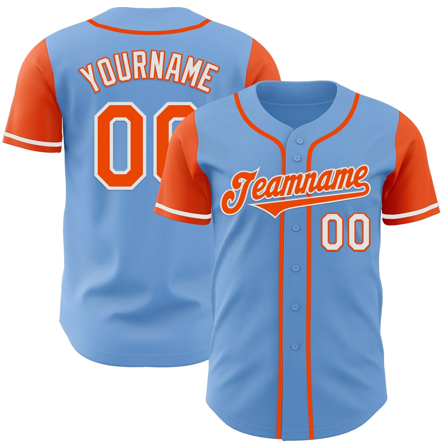 Custom Light Blue Orange-White Authentic Two Tone Baseball Jersey - Main View