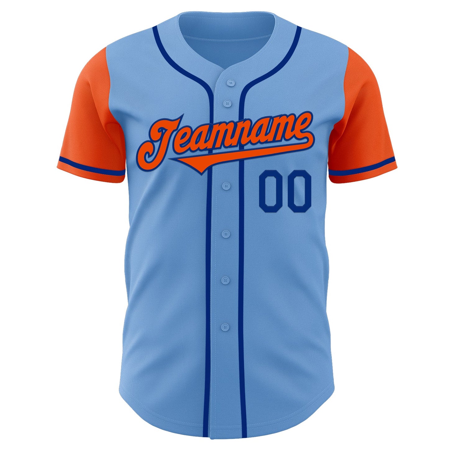 Custom Light Blue Orange-Royal Authentic Two Tone Baseball Jersey view 2