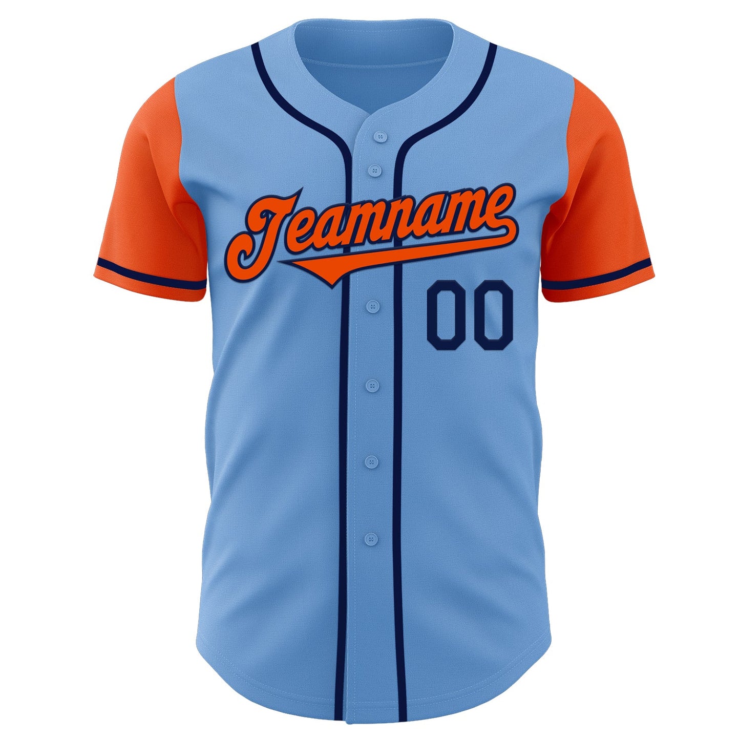 Custom Light Blue Orange-Navy Authentic Two Tone Baseball Jersey view 2
