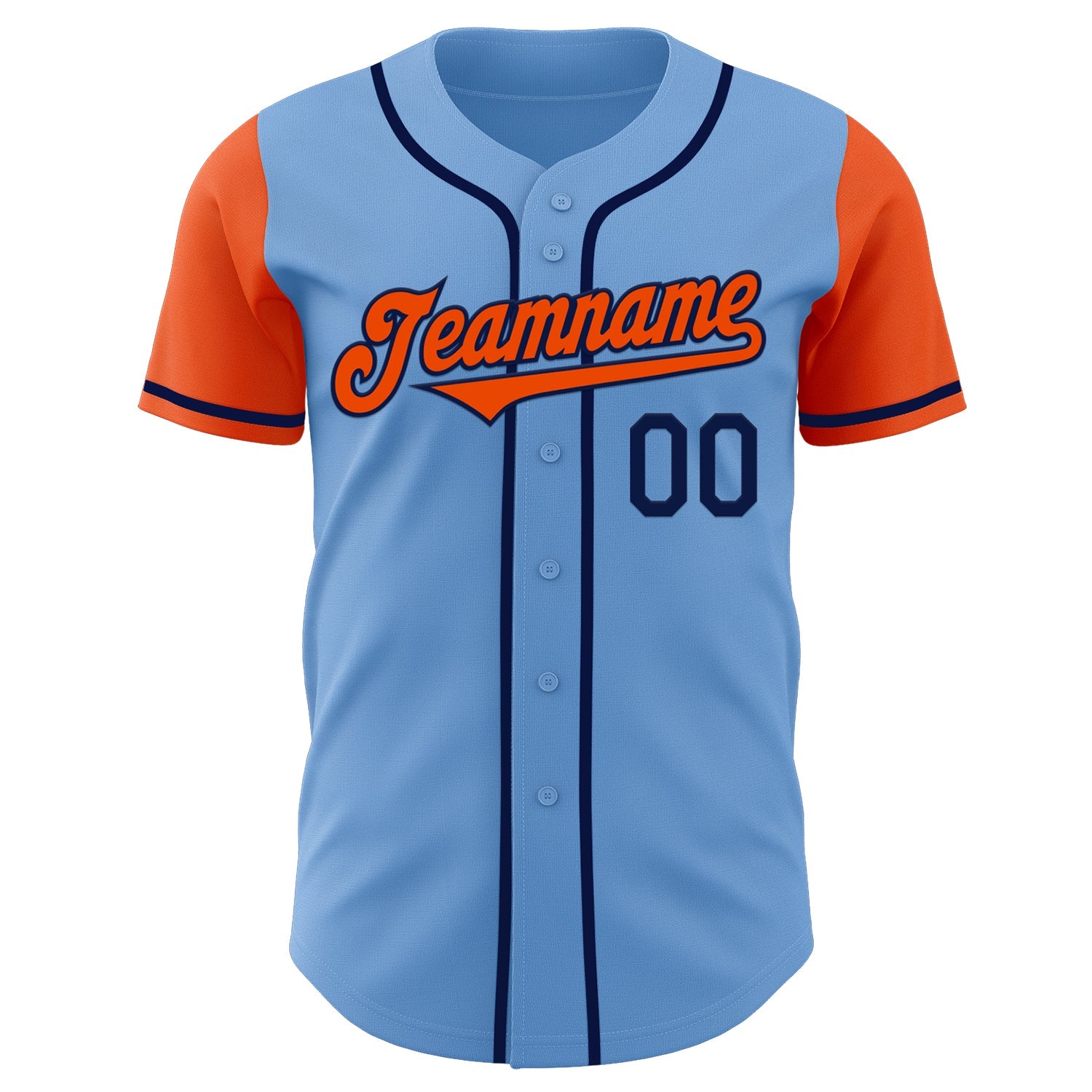 Custom Light Blue Orange-Navy Authentic Two Tone Baseball Jersey view 2