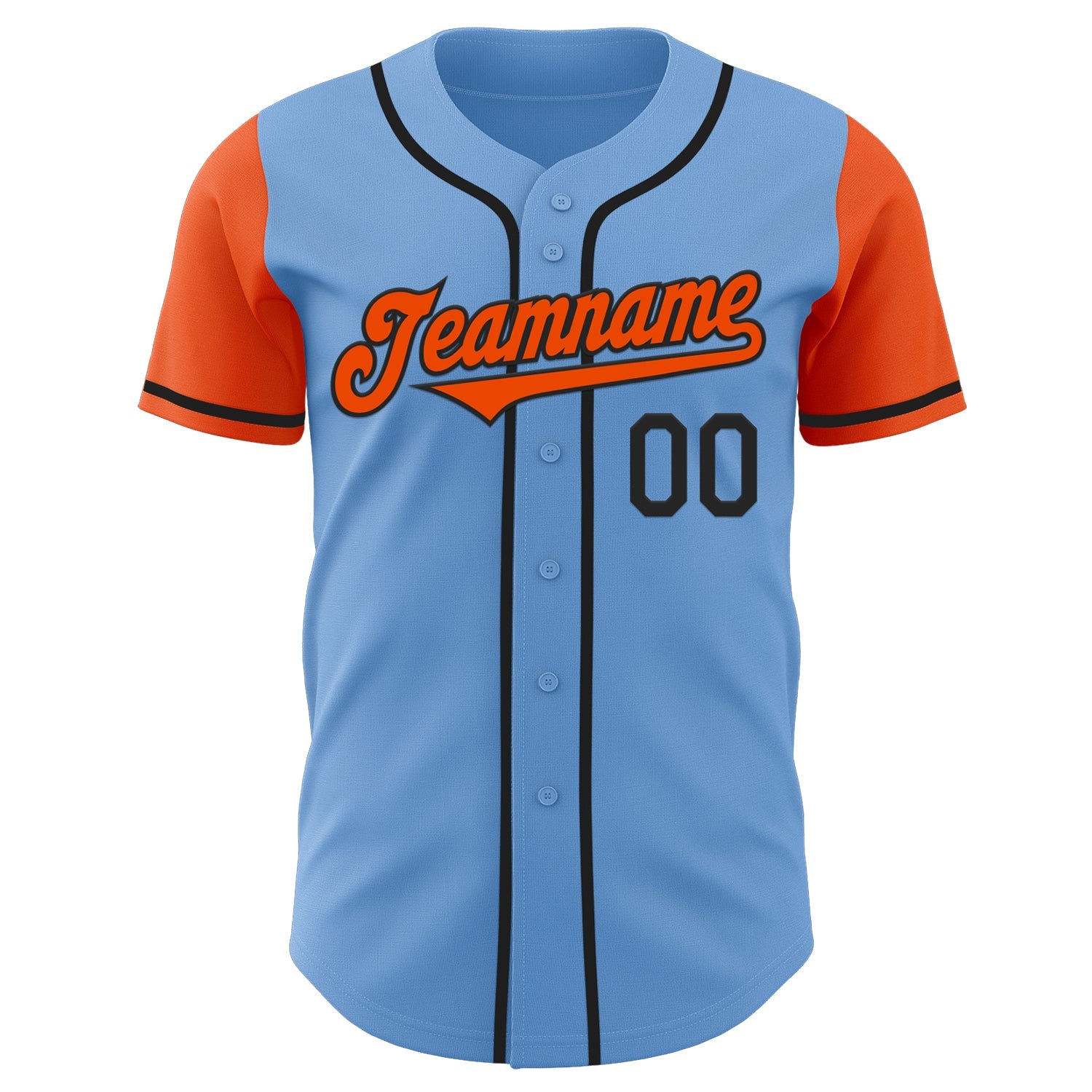 Custom Light Blue Orange-Black Authentic Two Tone Baseball Jersey view 2