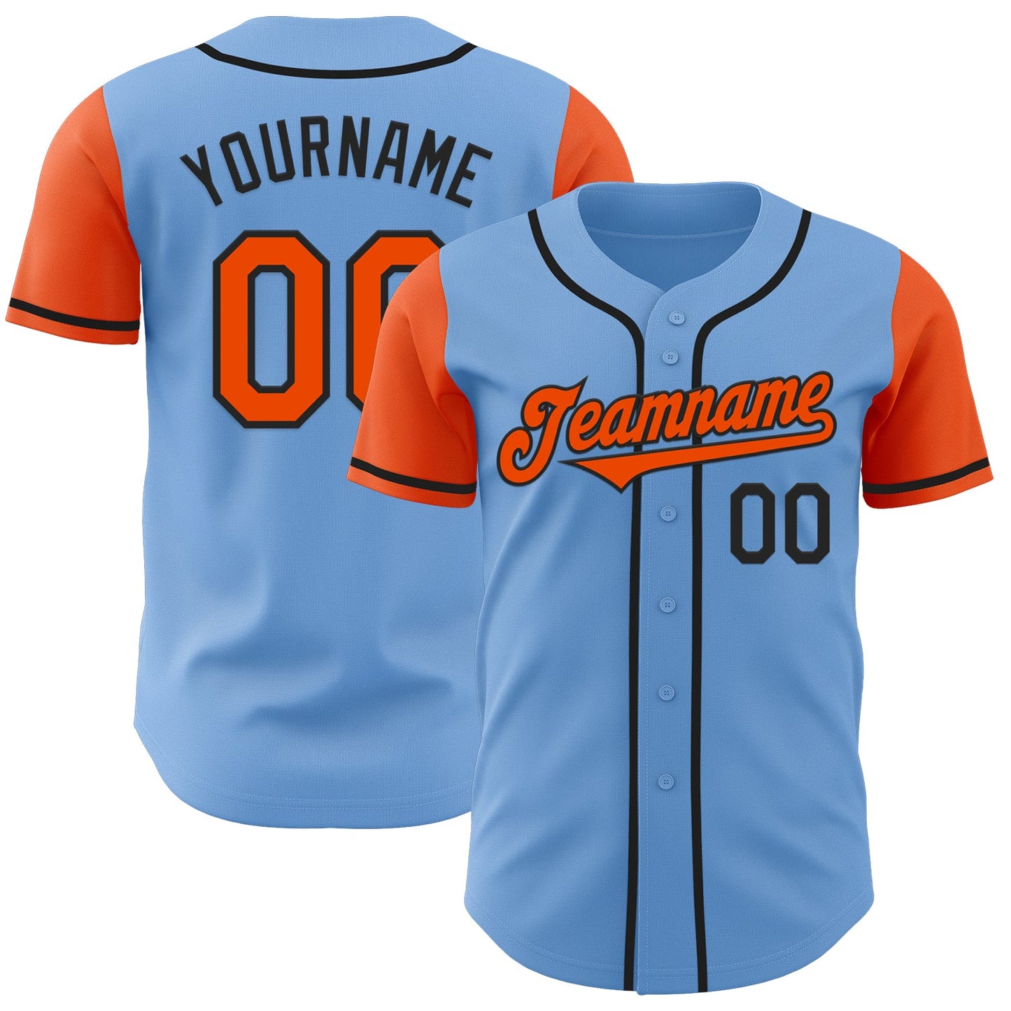 Custom Light Blue Orange-Black Authentic Two Tone Baseball Jersey - Main View