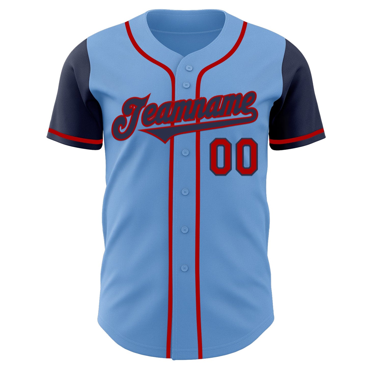 Custom Light Blue Navy-Red Authentic Two Tone Baseball Jersey view 2