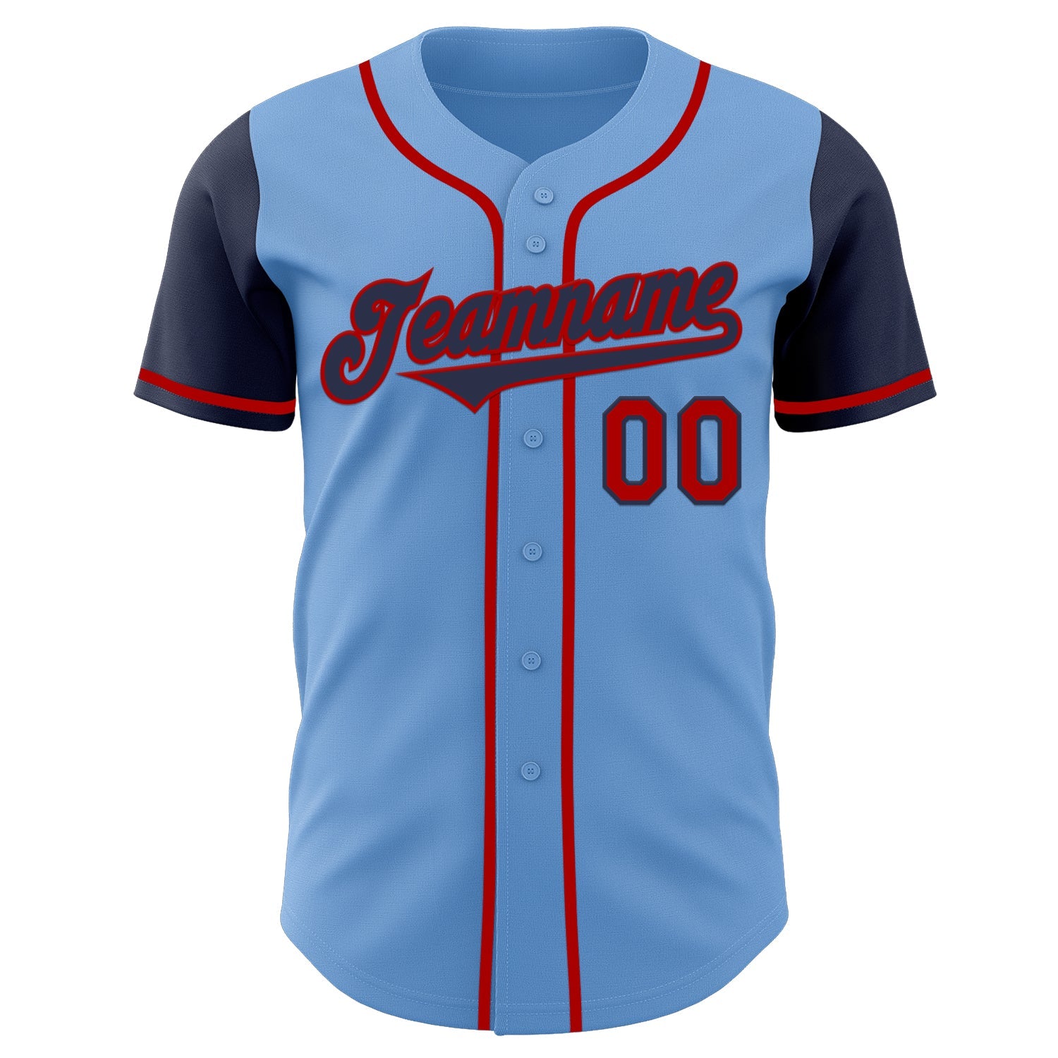 Custom Light Blue Navy-Red Authentic Two Tone Baseball Jersey view 2