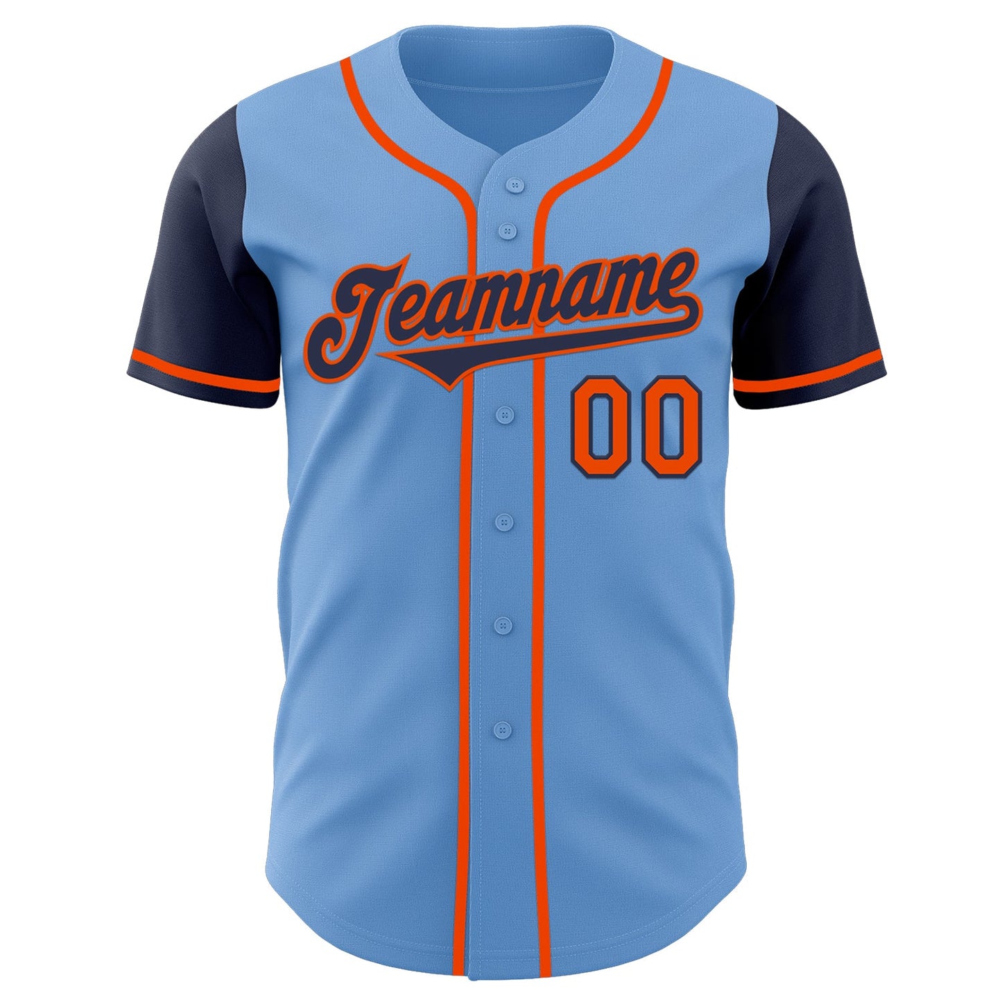 Custom Light Blue Navy-Orange Authentic Two Tone Baseball Jersey view 2
