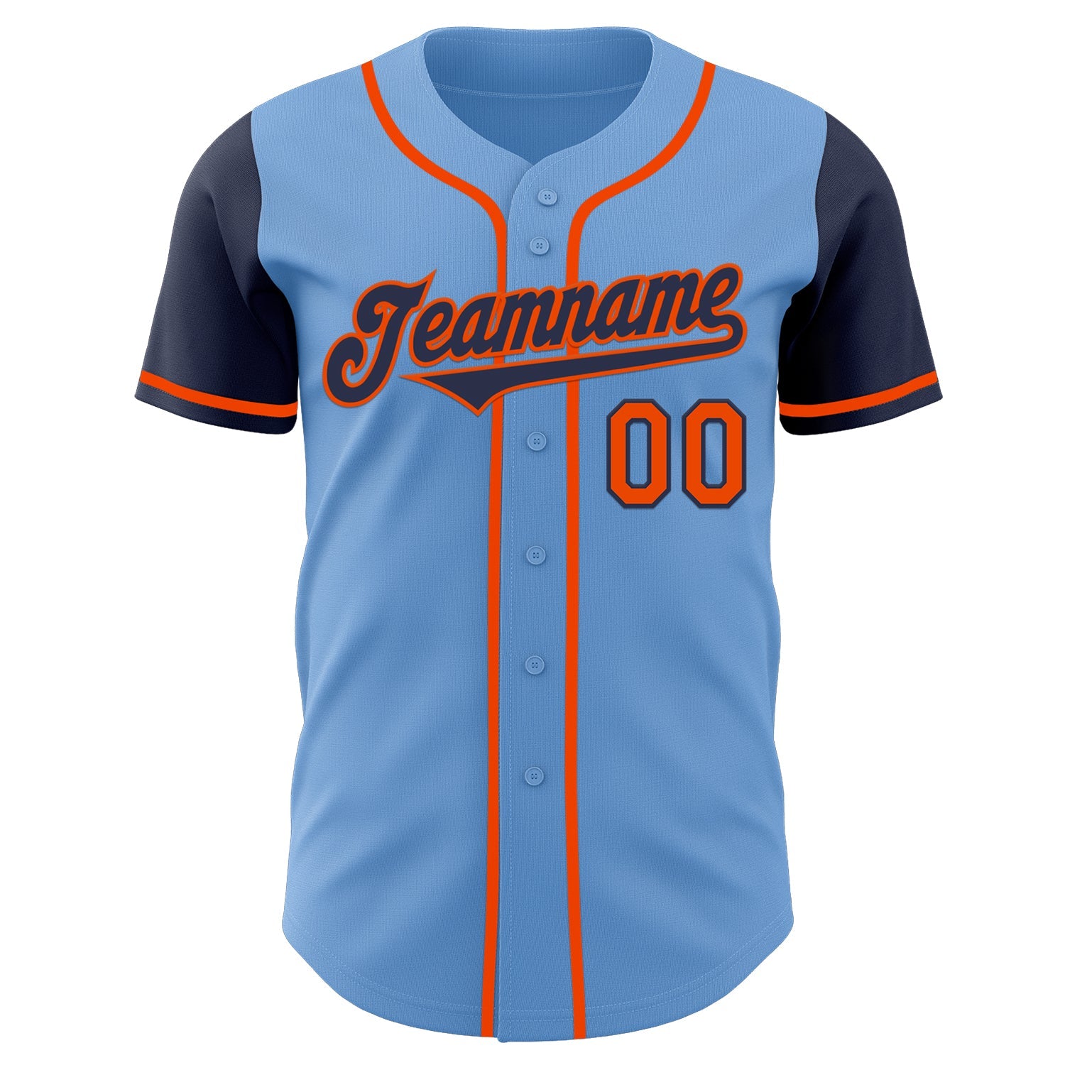 Custom Light Blue Navy-Orange Authentic Two Tone Baseball Jersey view 2