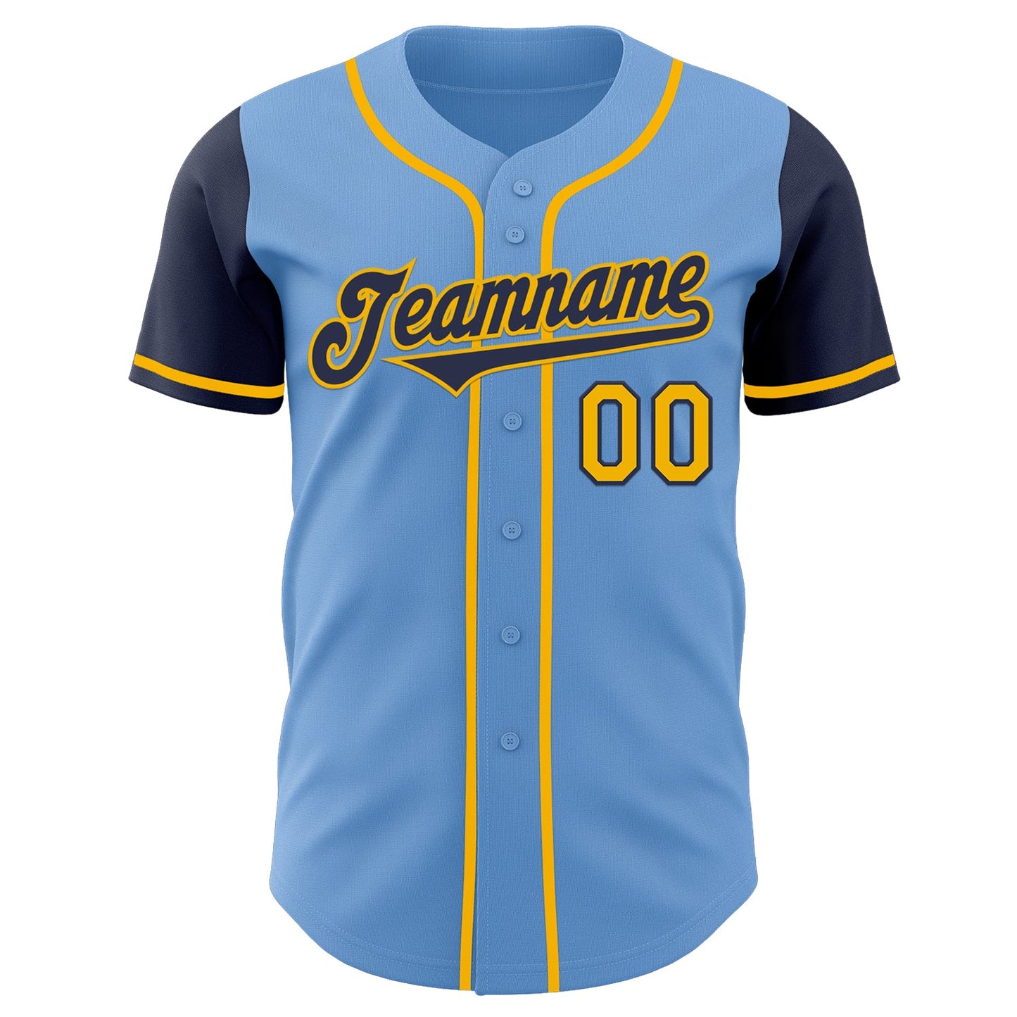 Custom Light Blue Navy-Gold Authentic Two Tone Baseball Jersey view 2