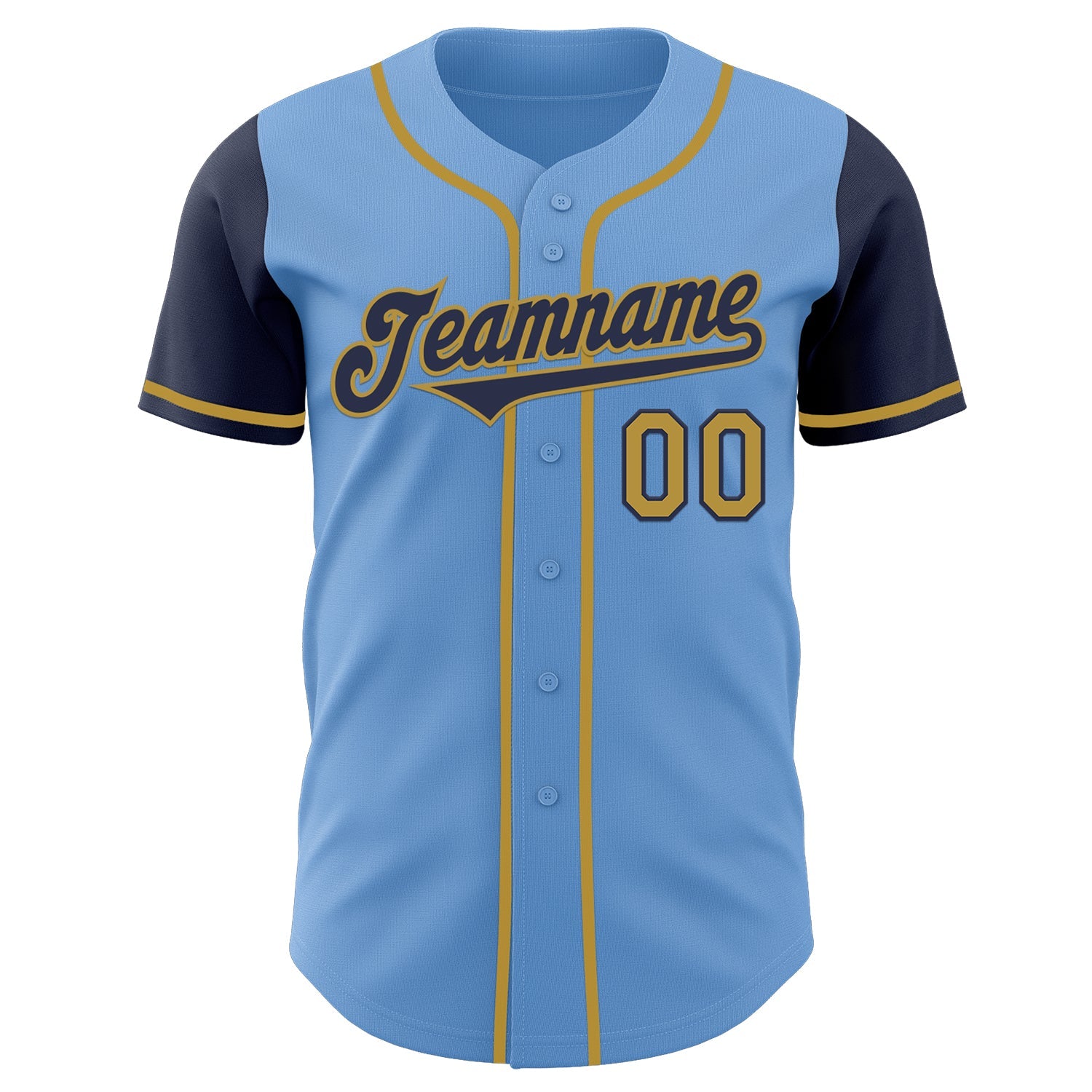 Custom Light Blue Navy-Old Gold Authentic Two Tone Baseball Jersey view 2