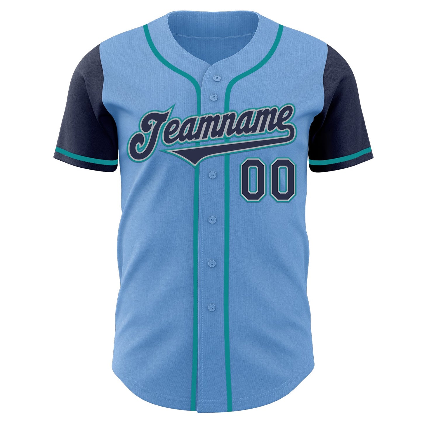 Custom Light Blue Navy Gray-Teal Authentic Two Tone Baseball Jersey view 2