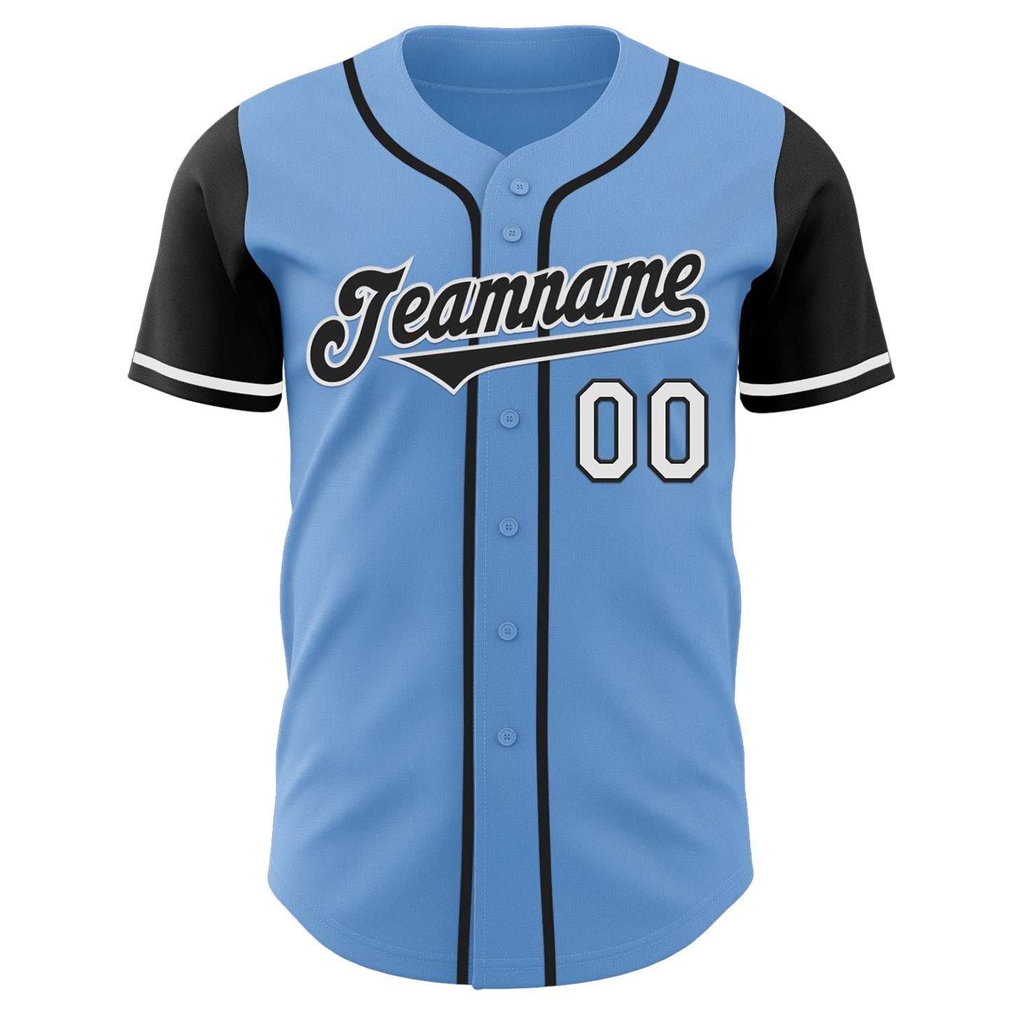 Custom Light Blue Black-White Authentic Two Tone Baseball Jersey view 2