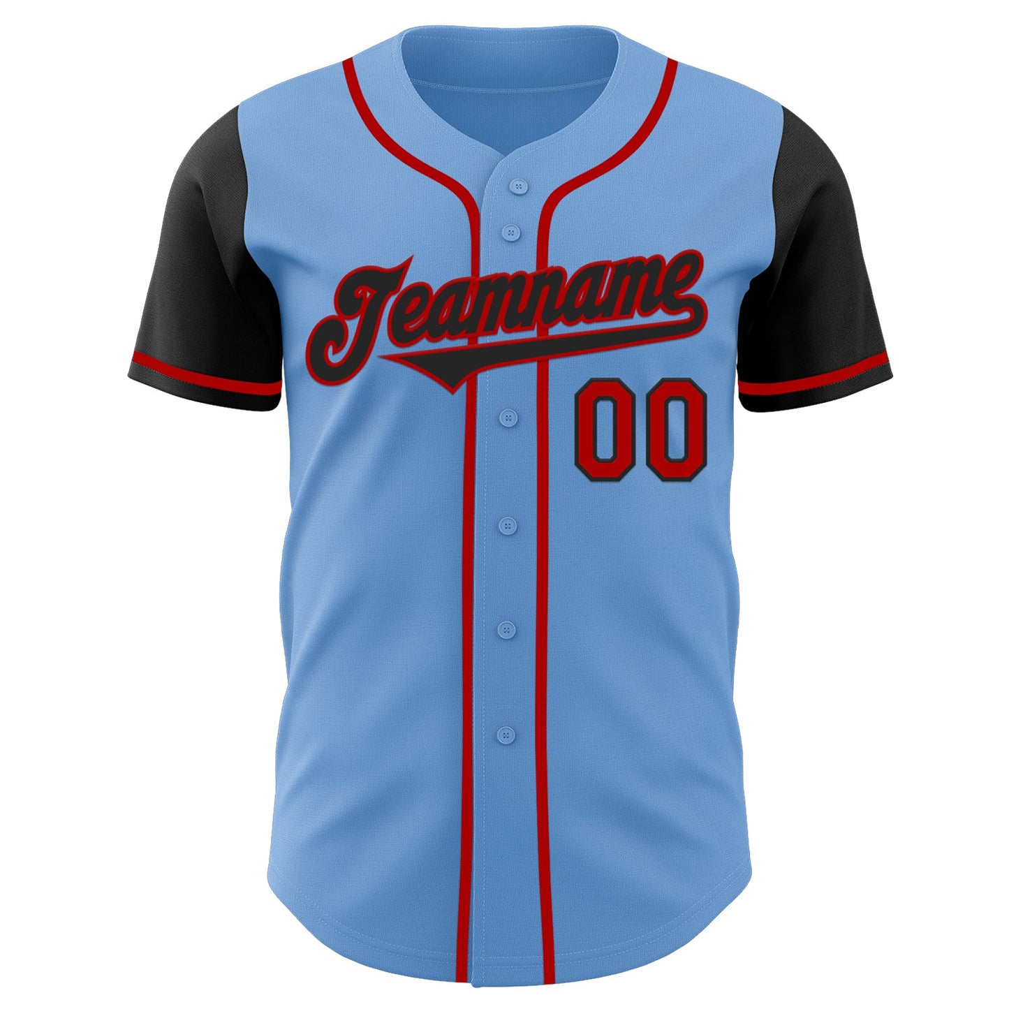 Custom Light Blue Black-Red Authentic Two Tone Baseball Jersey view 2