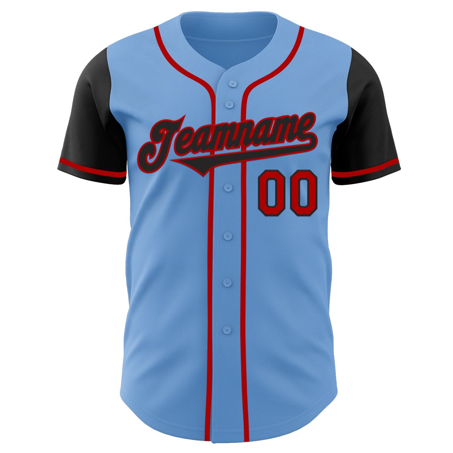 Custom Light Blue Black-Red Authentic Two Tone Baseball Jersey view 2