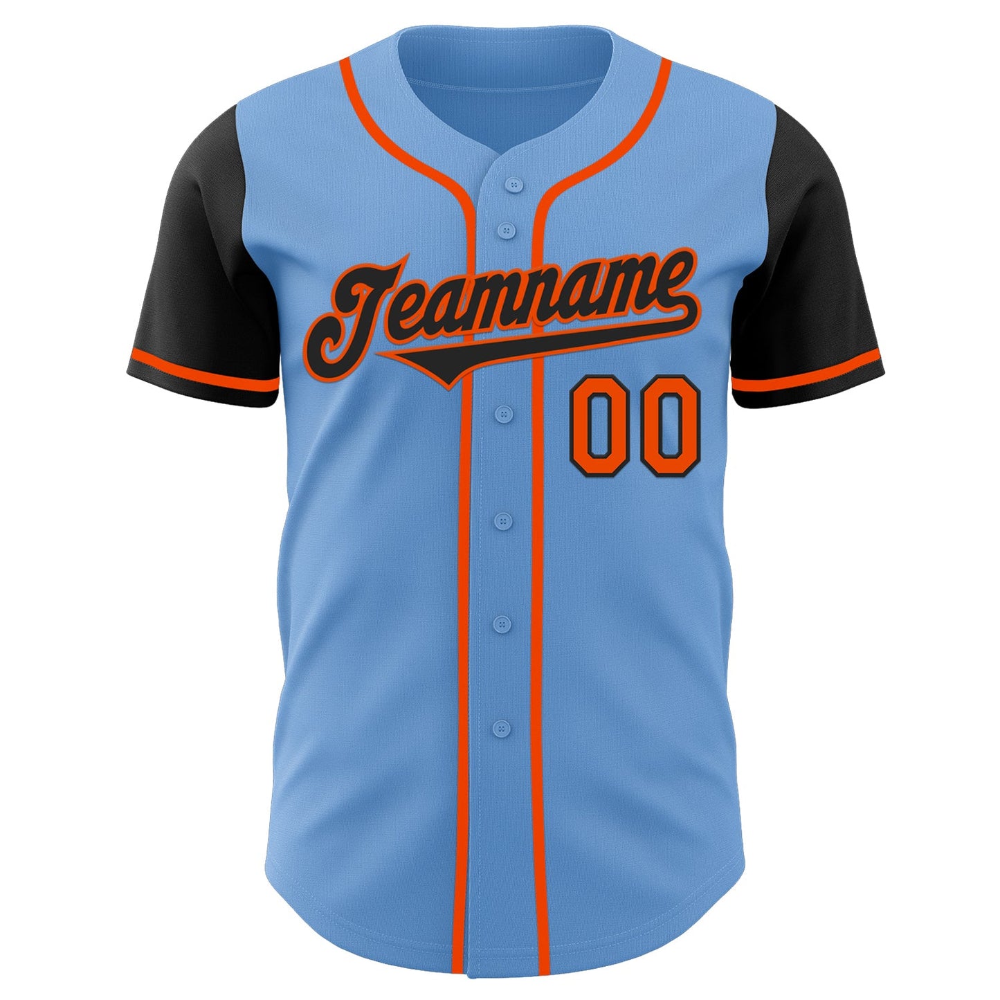 Custom Light Blue Black-Orange Authentic Two Tone Baseball Jersey view 2