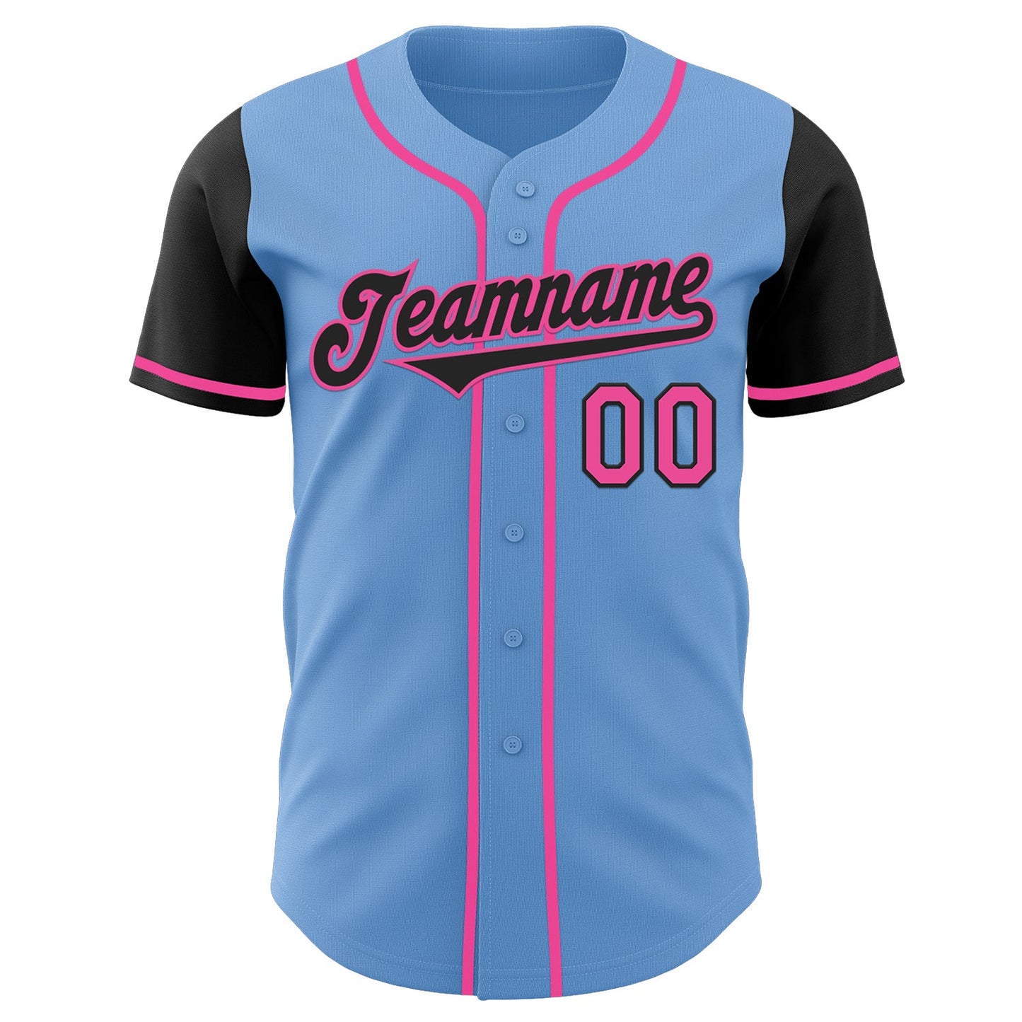 Custom Light Blue Black-Pink Authentic Two Tone Baseball Jersey view 2