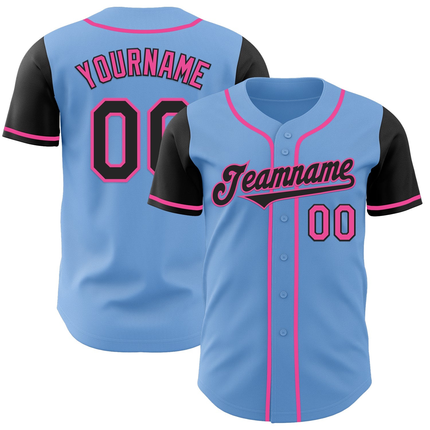 Custom Light Blue Black-Pink Authentic Two Tone Baseball Jersey - Main View