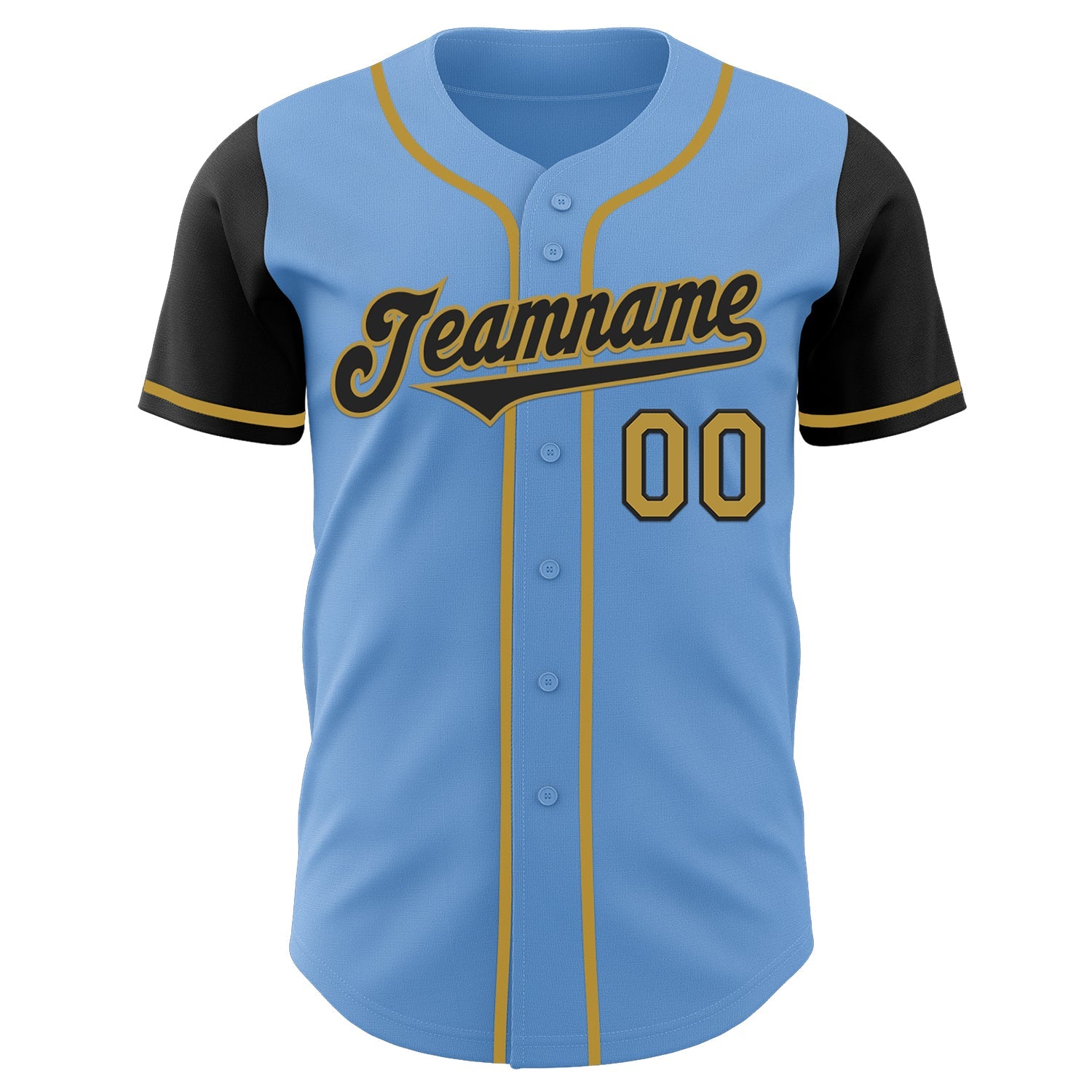 Custom Light Blue Black-Old Gold Authentic Two Tone Baseball Jersey view 2