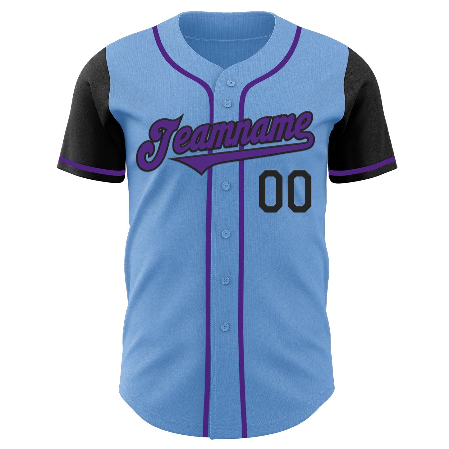 Custom Light Blue Purple-Black Authentic Two Tone Baseball Jersey view 2
