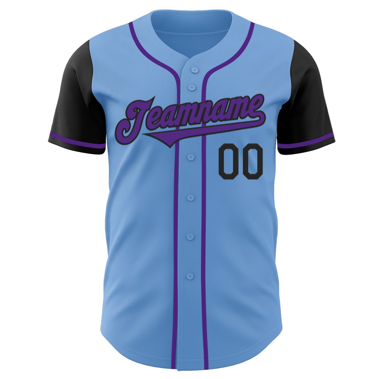Custom Light Blue Purple-Black Authentic Two Tone Baseball Jersey view 2