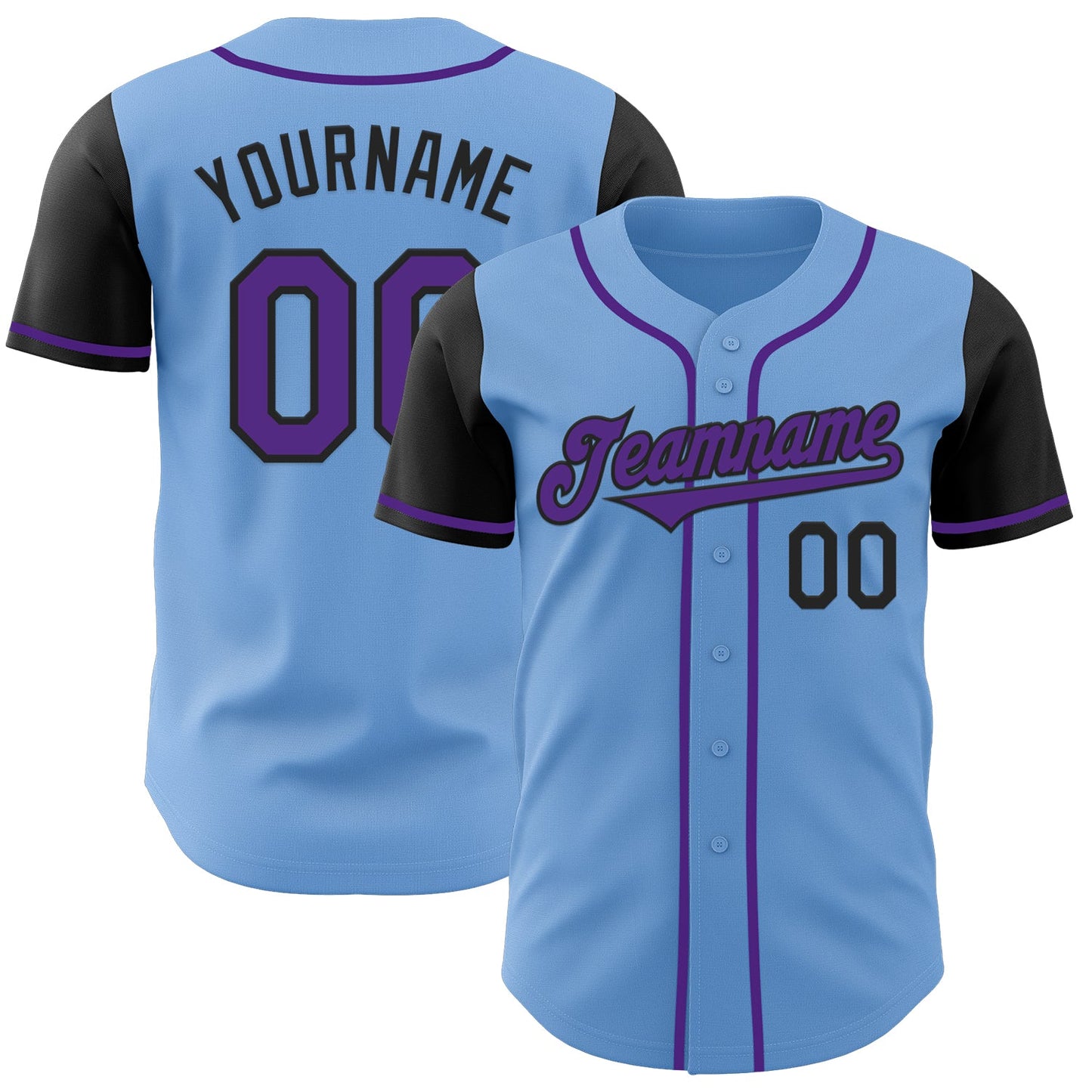 Custom Light Blue Purple-Black Authentic Two Tone Baseball Jersey - Main View