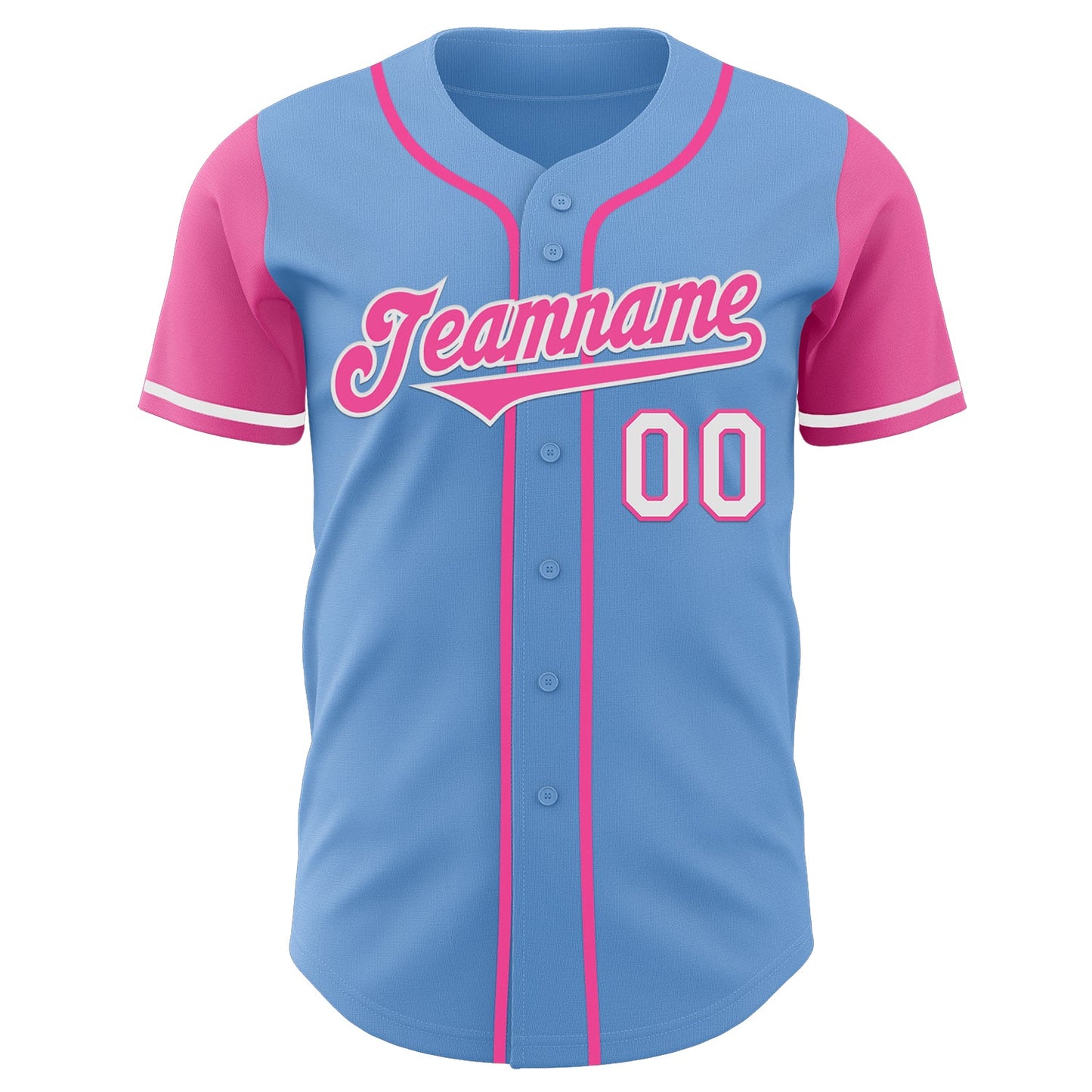 Custom Light Blue Pink-White Authentic Two Tone Baseball Jersey view 2
