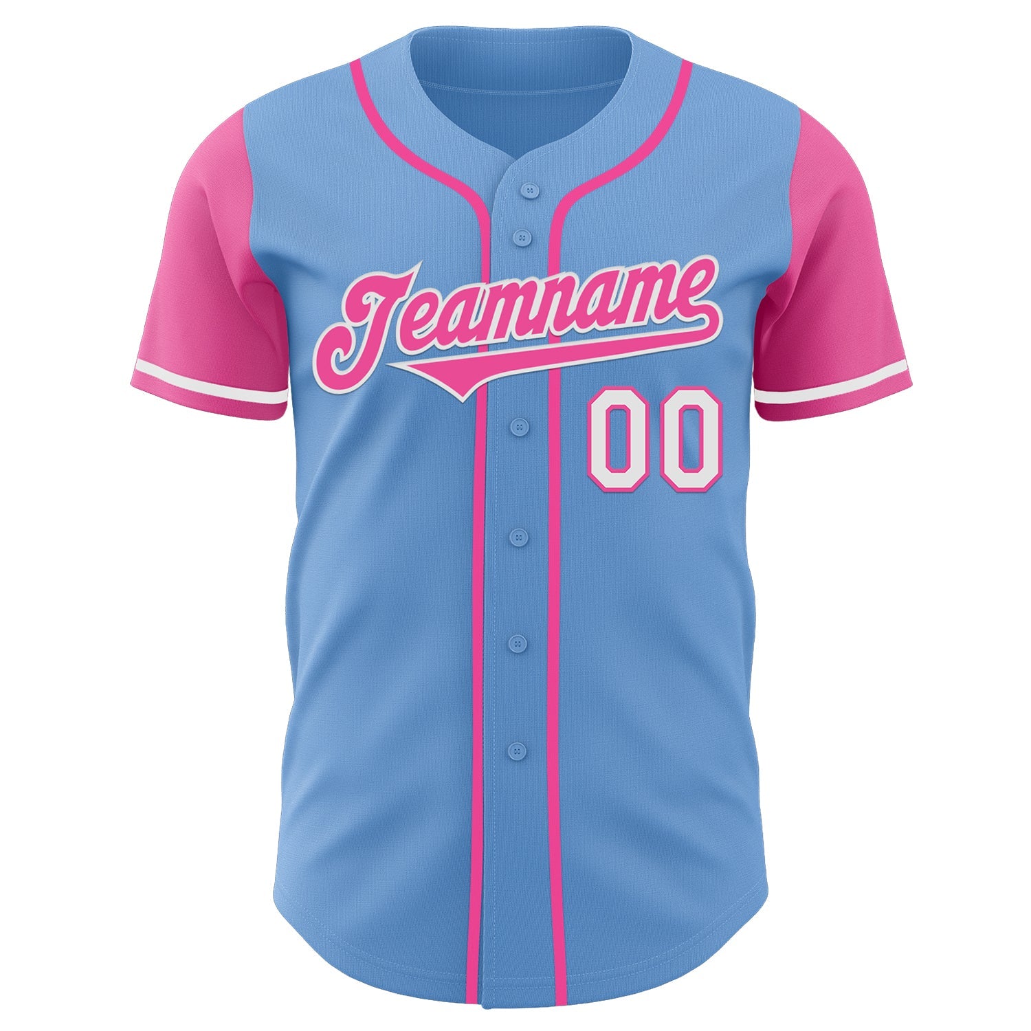 Custom Light Blue Pink-White Authentic Two Tone Baseball Jersey view 2