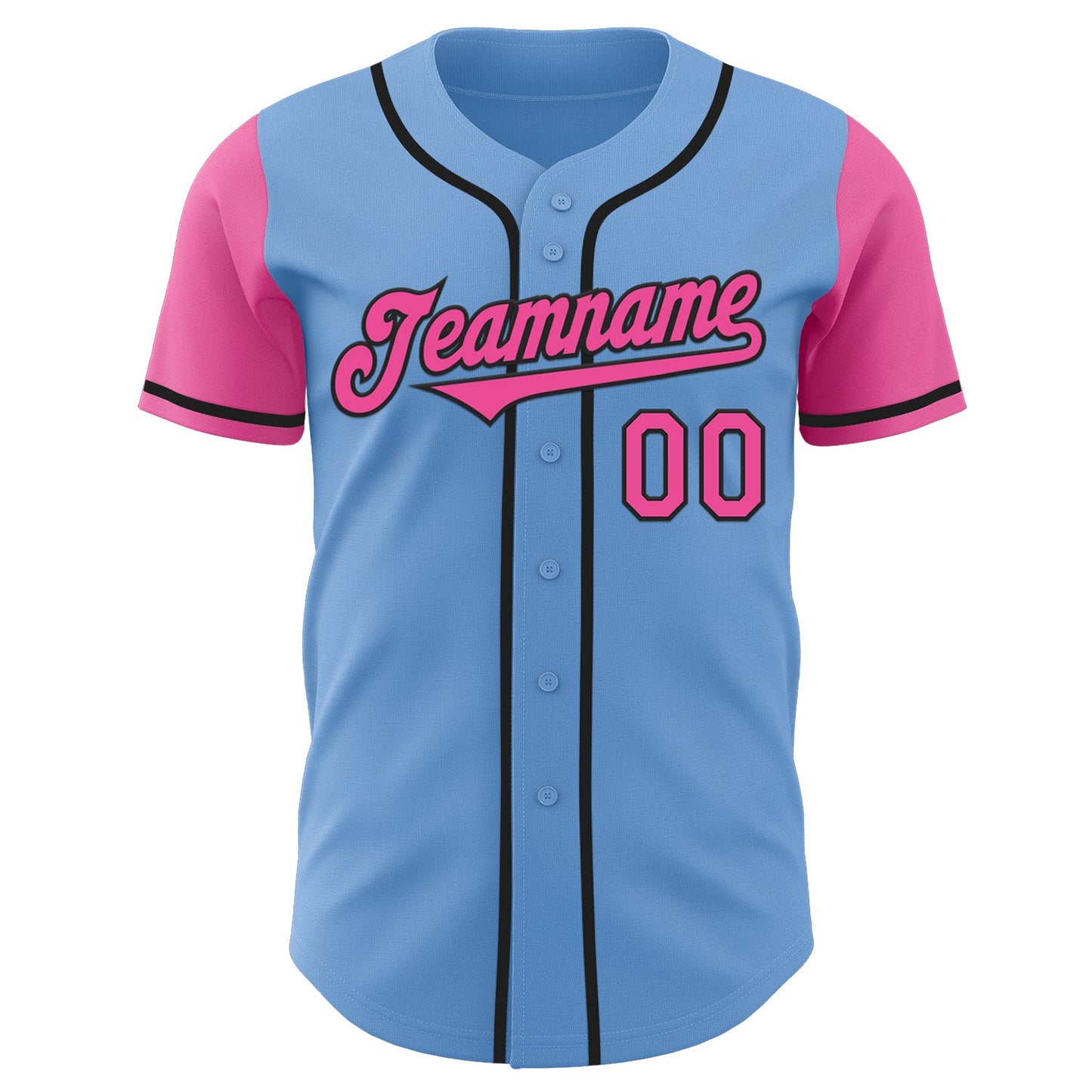 Custom Light Blue Pink-Black Authentic Two Tone Baseball Jersey view 2