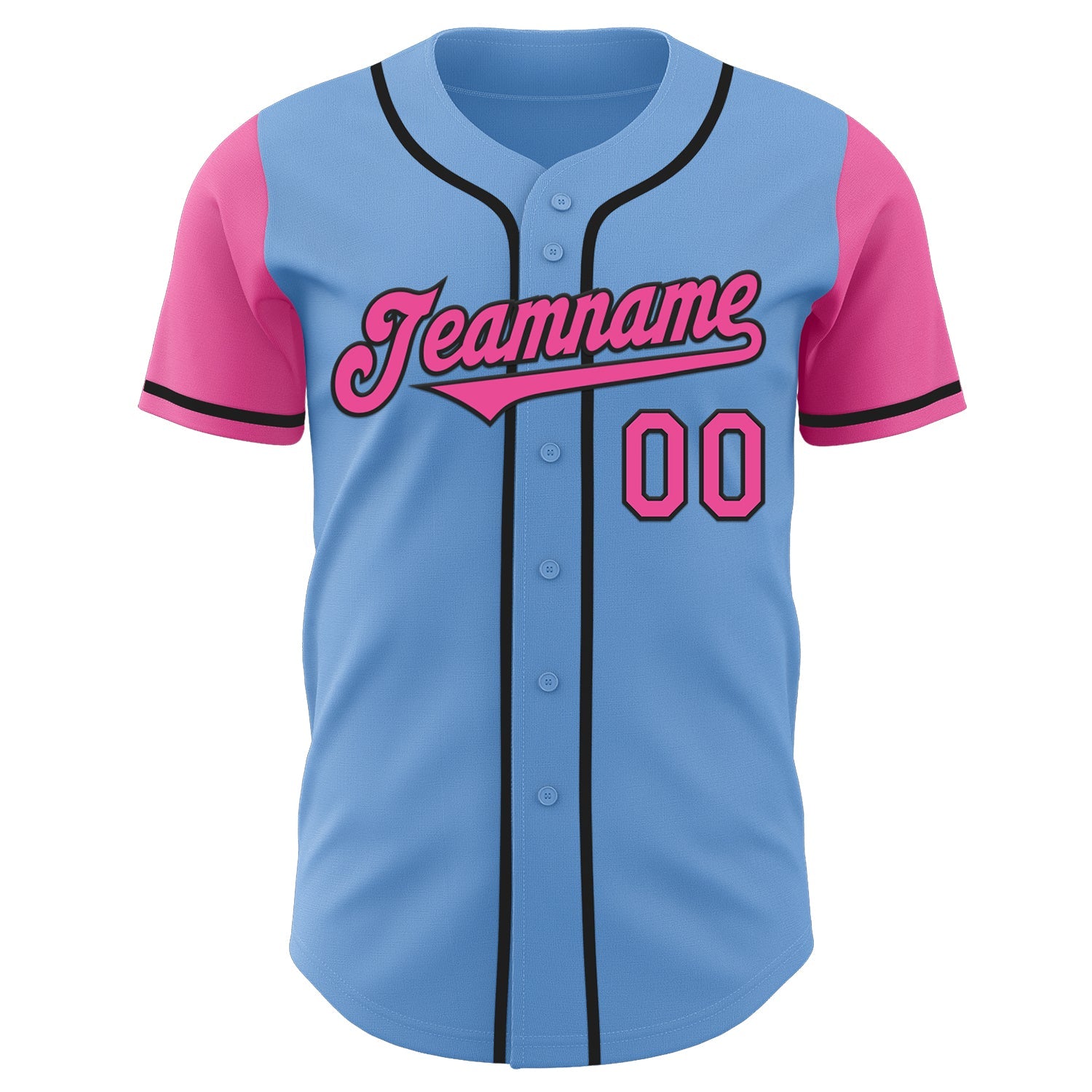 Custom Light Blue Pink-Black Authentic Two Tone Baseball Jersey view 2
