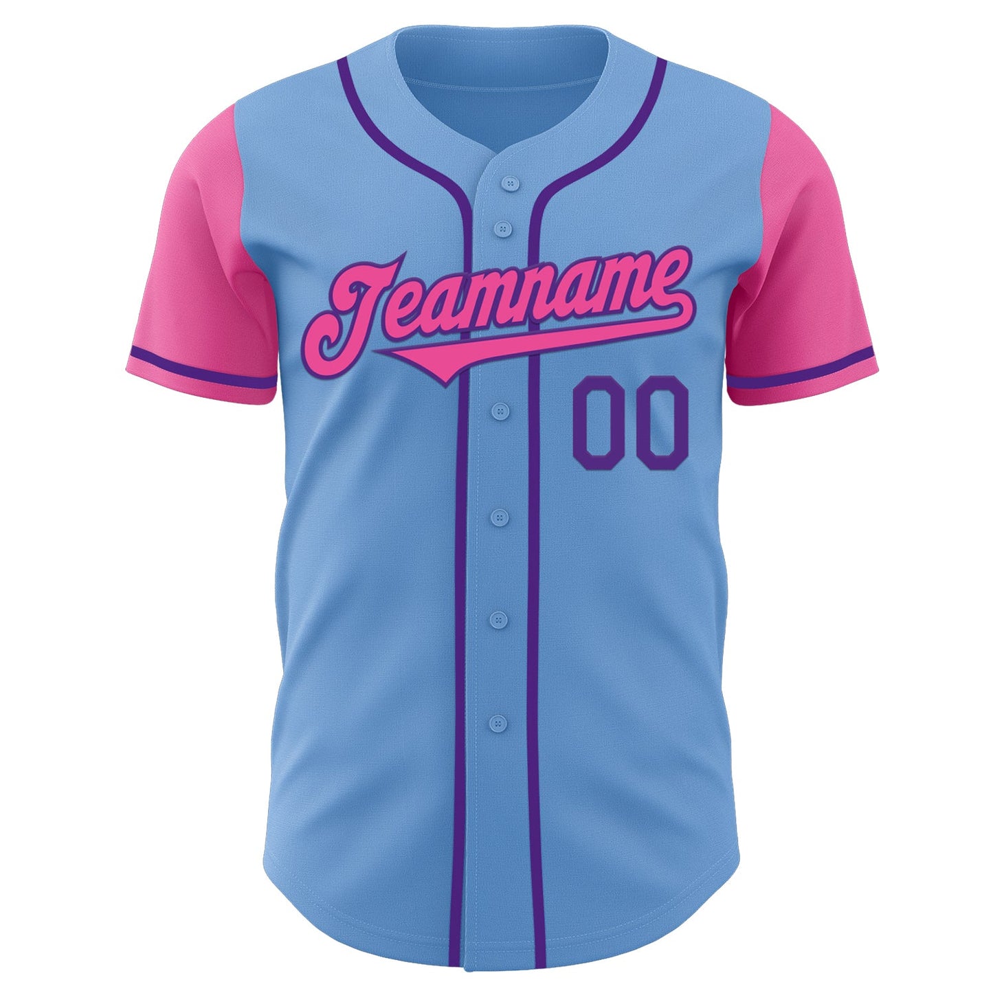 Custom Light Blue Pink-Purple Authentic Two Tone Baseball Jersey view 2