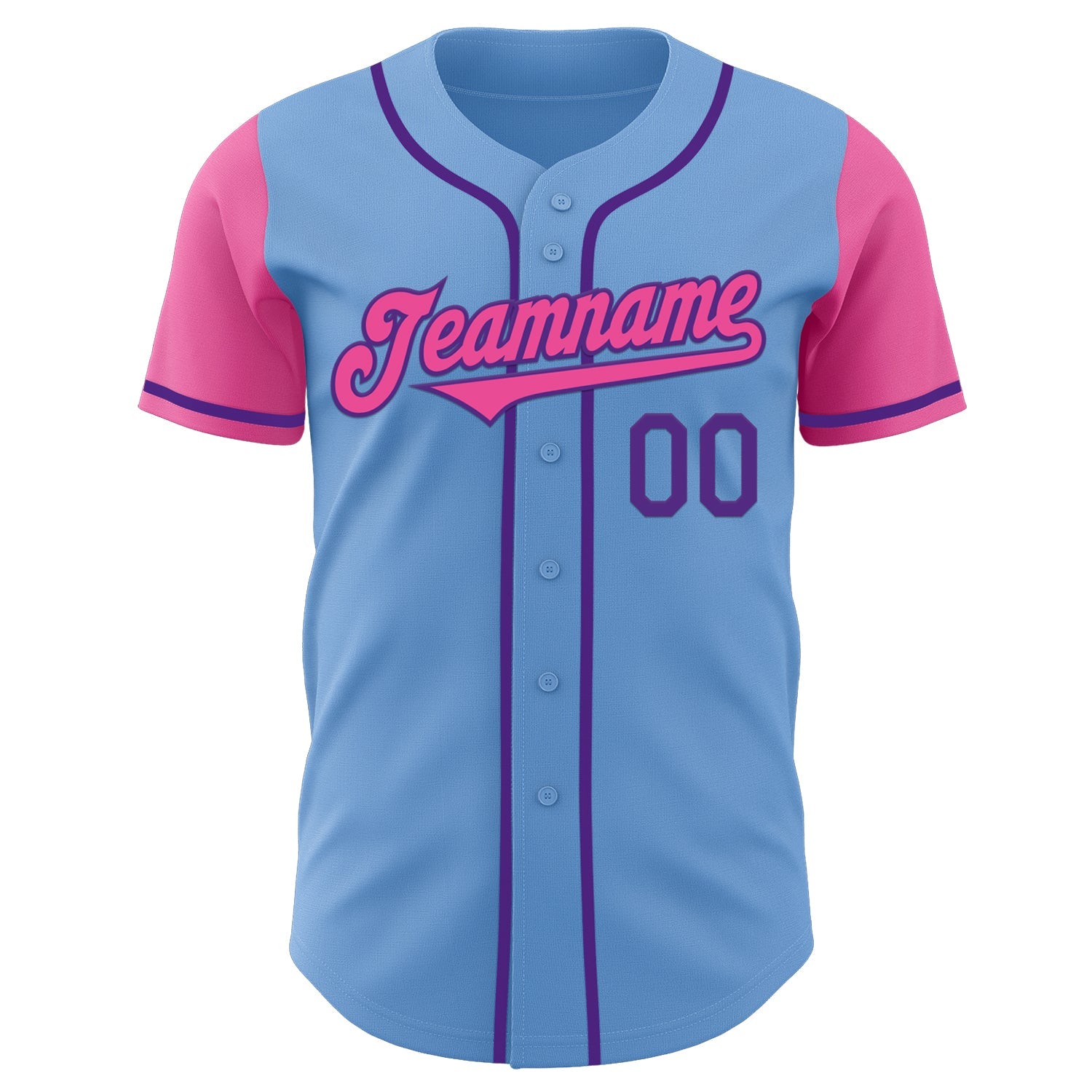 Custom Light Blue Pink-Purple Authentic Two Tone Baseball Jersey view 2